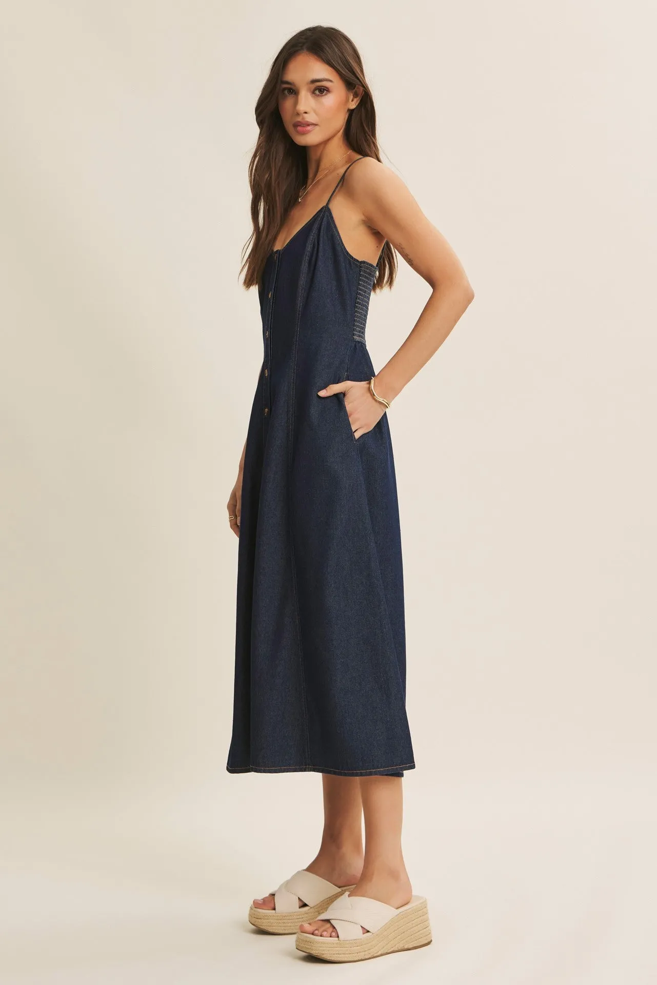 Navy Button-Down Denim Midi Dress sold by Pinkblush product image thumbnail 2