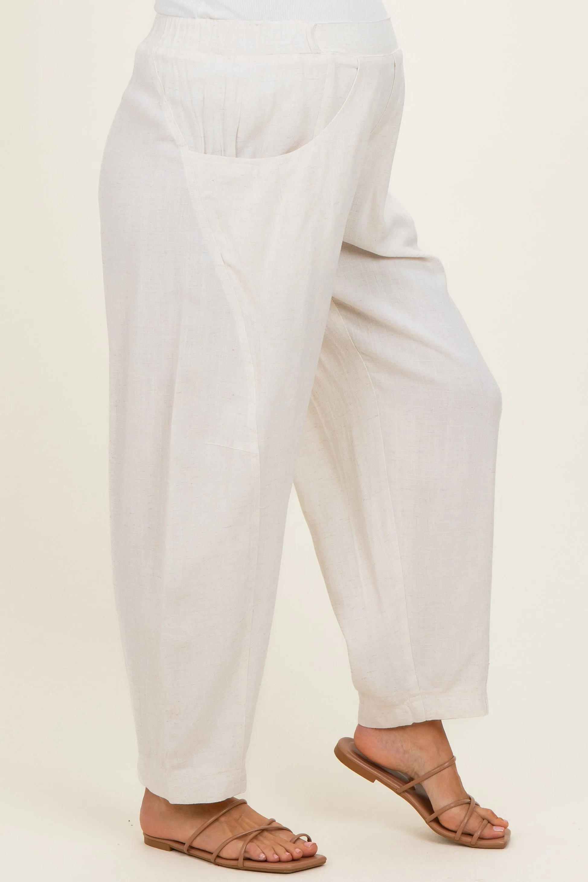 Oatmeal Linen Blend Barrel Leg Maternity Pants sold by Pinkblush product image thumbnail 3