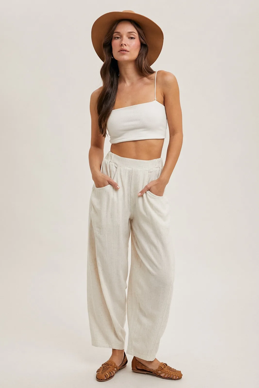 Oatmeal Linen Blend Barrel Leg Maternity Pants sold by Pinkblush product image thumbnail 4