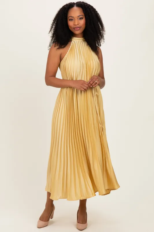 Yellow Pleated Halter Dress made by Pinkblush