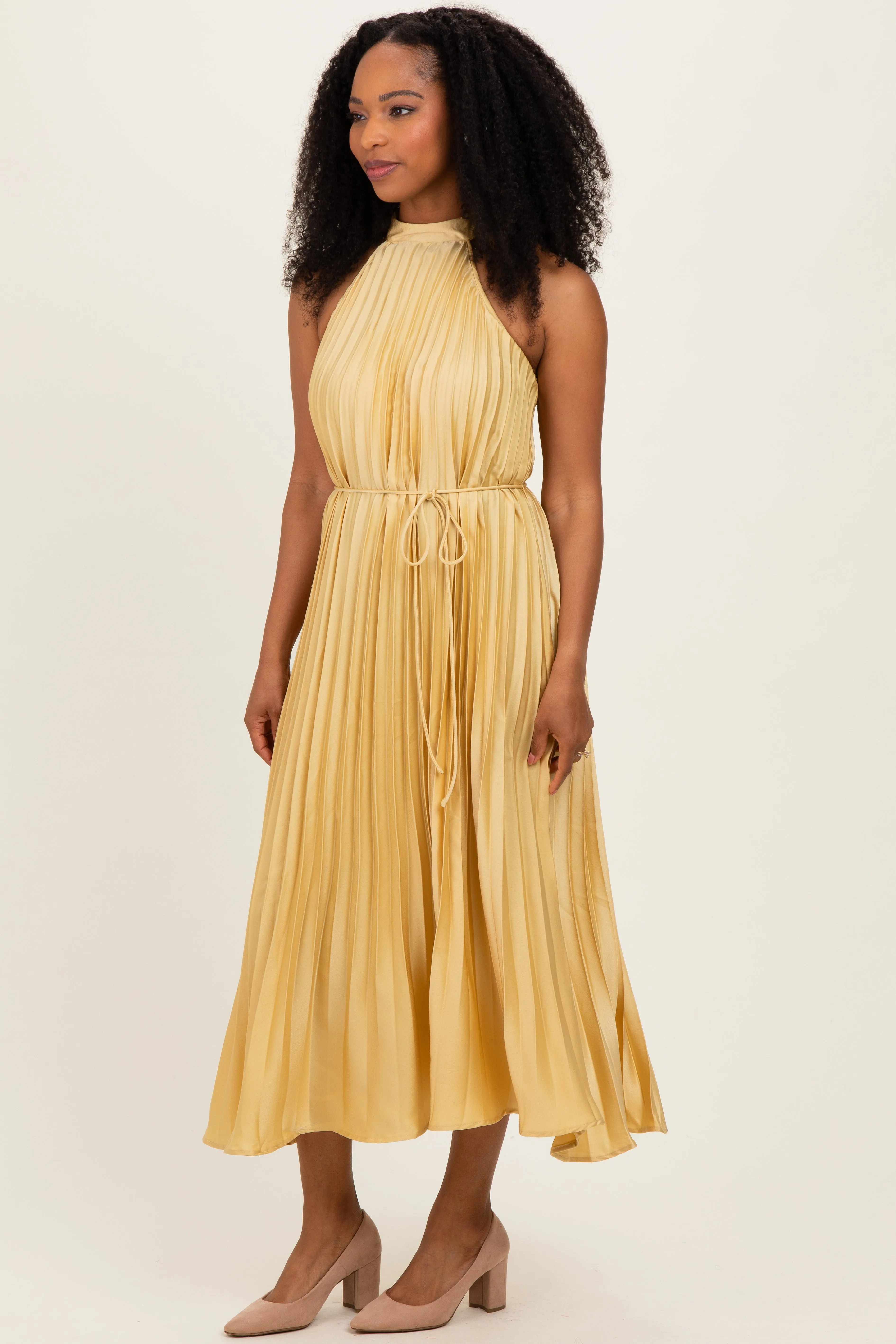 Yellow Pleated Halter Dress sold by Pinkblush product image thumbnail 2