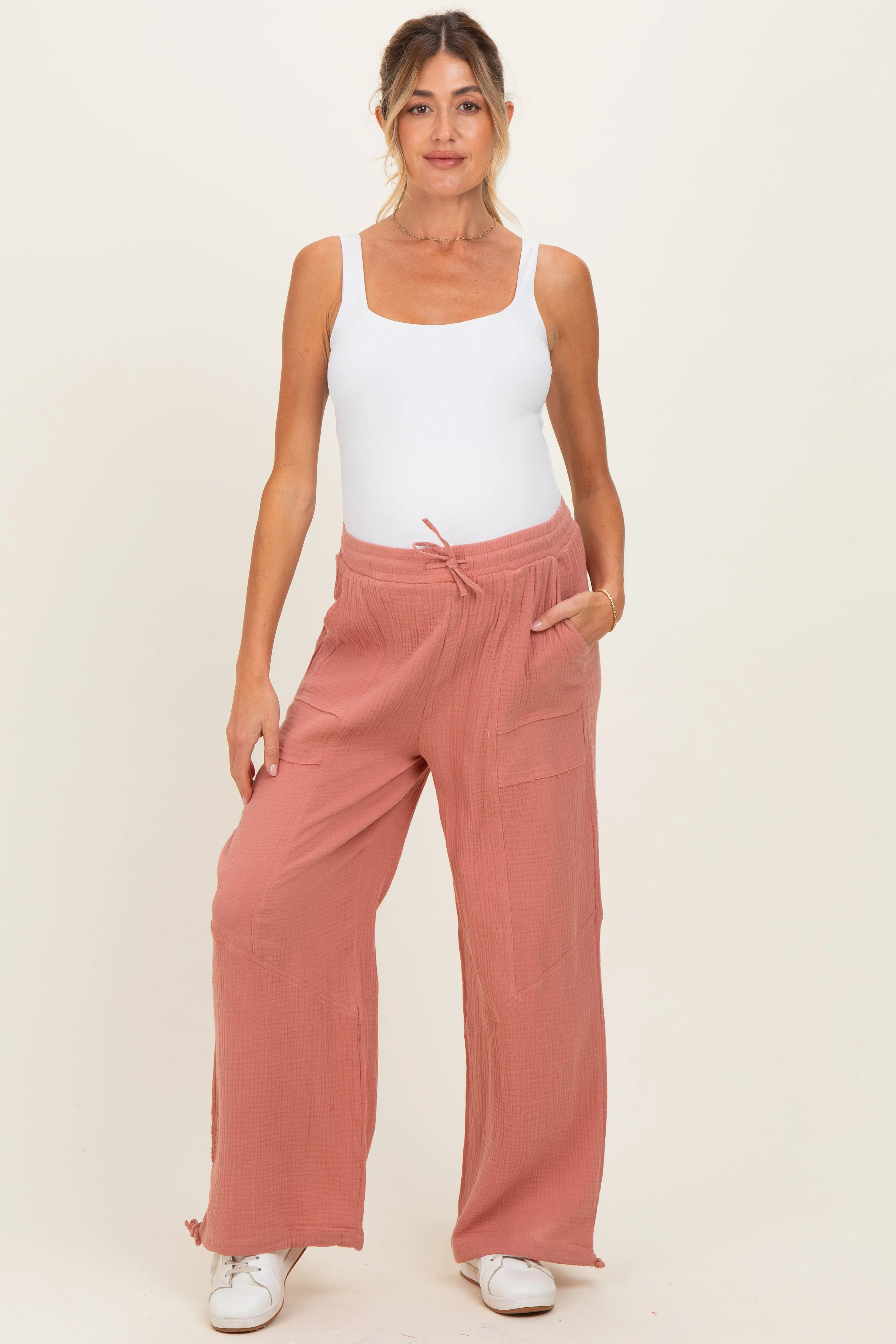 Blush Gauze Cinched Hem Maternity Pants sold by Pinkblush