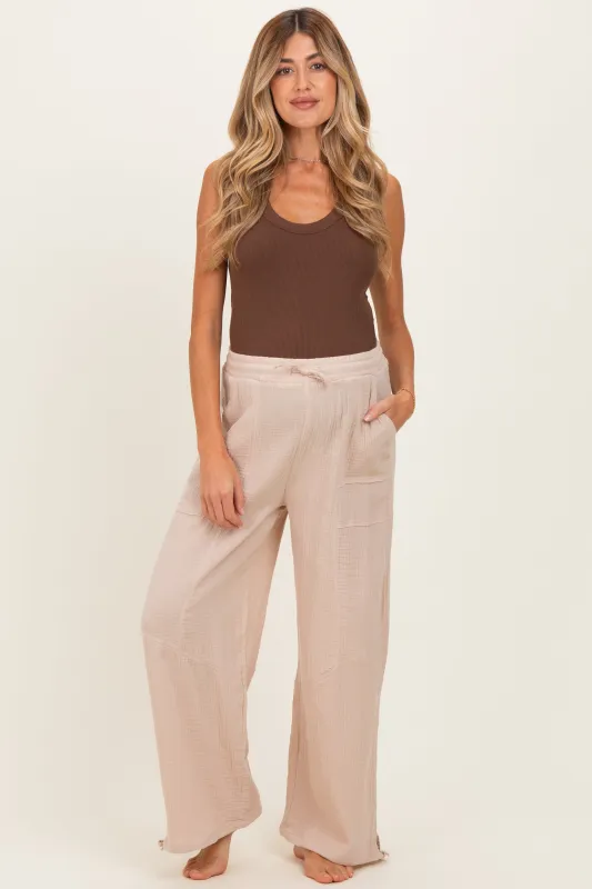 Natural Gauze Cinched Hem Maternity Pants made by Very J