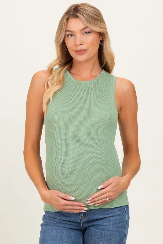 Sage Ribbed Knit Maternity Tank Top made by HYFVE