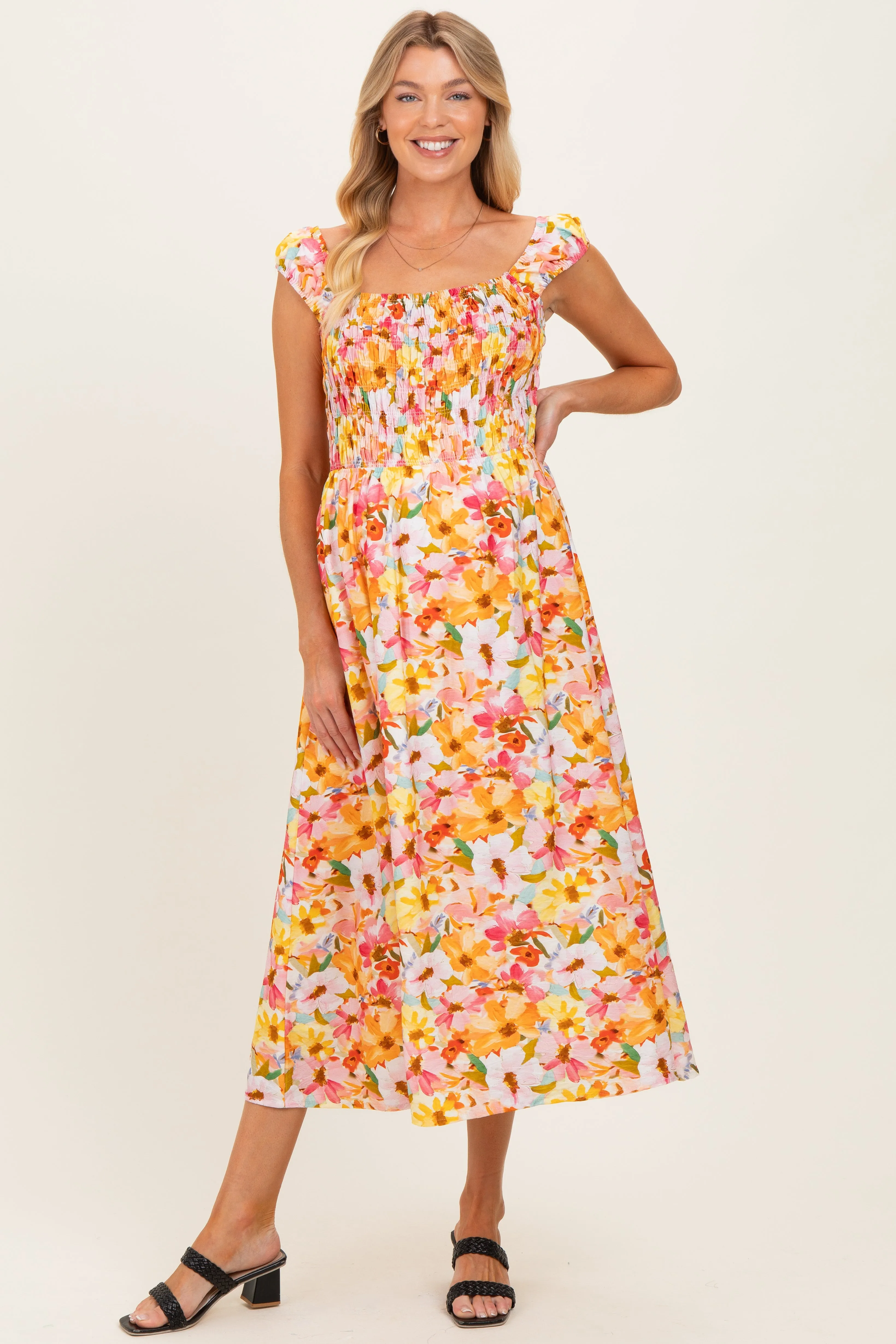 Pink Floral Smocked Sleeveless Maternity Maxi Dress sold by Pinkblush