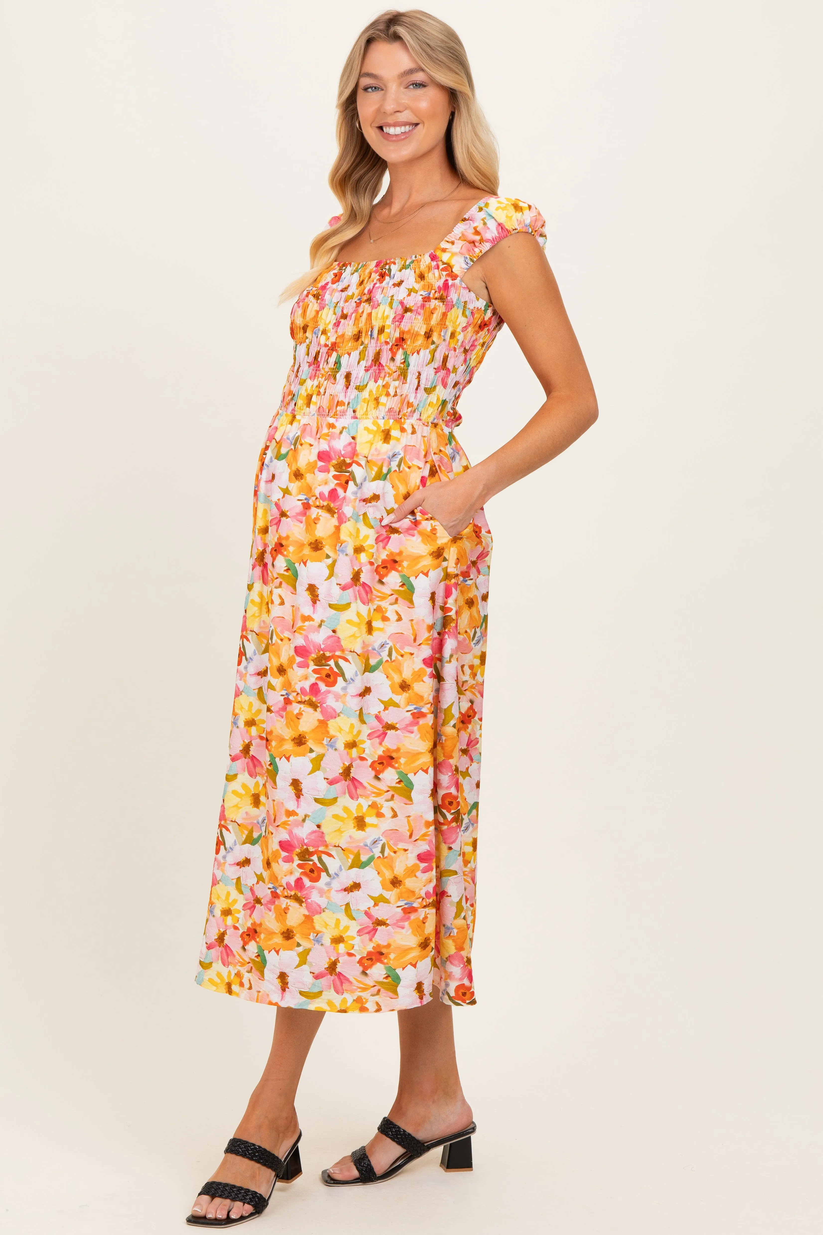 Pink Floral Smocked Sleeveless Maternity Maxi Dress sold by Pinkblush product image thumbnail 2