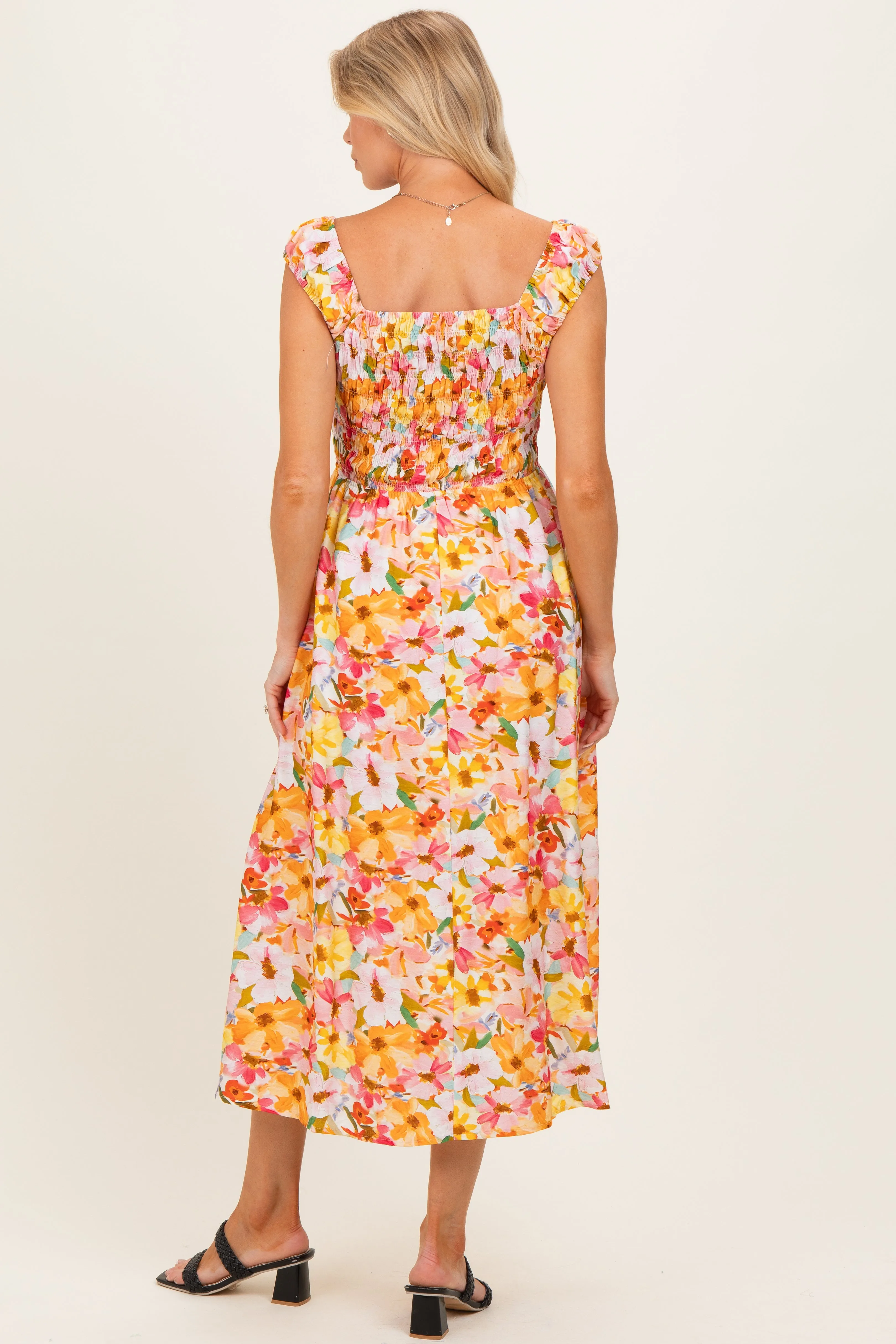 Pink Floral Smocked Sleeveless Maternity Maxi Dress sold by Pinkblush product image thumbnail 3