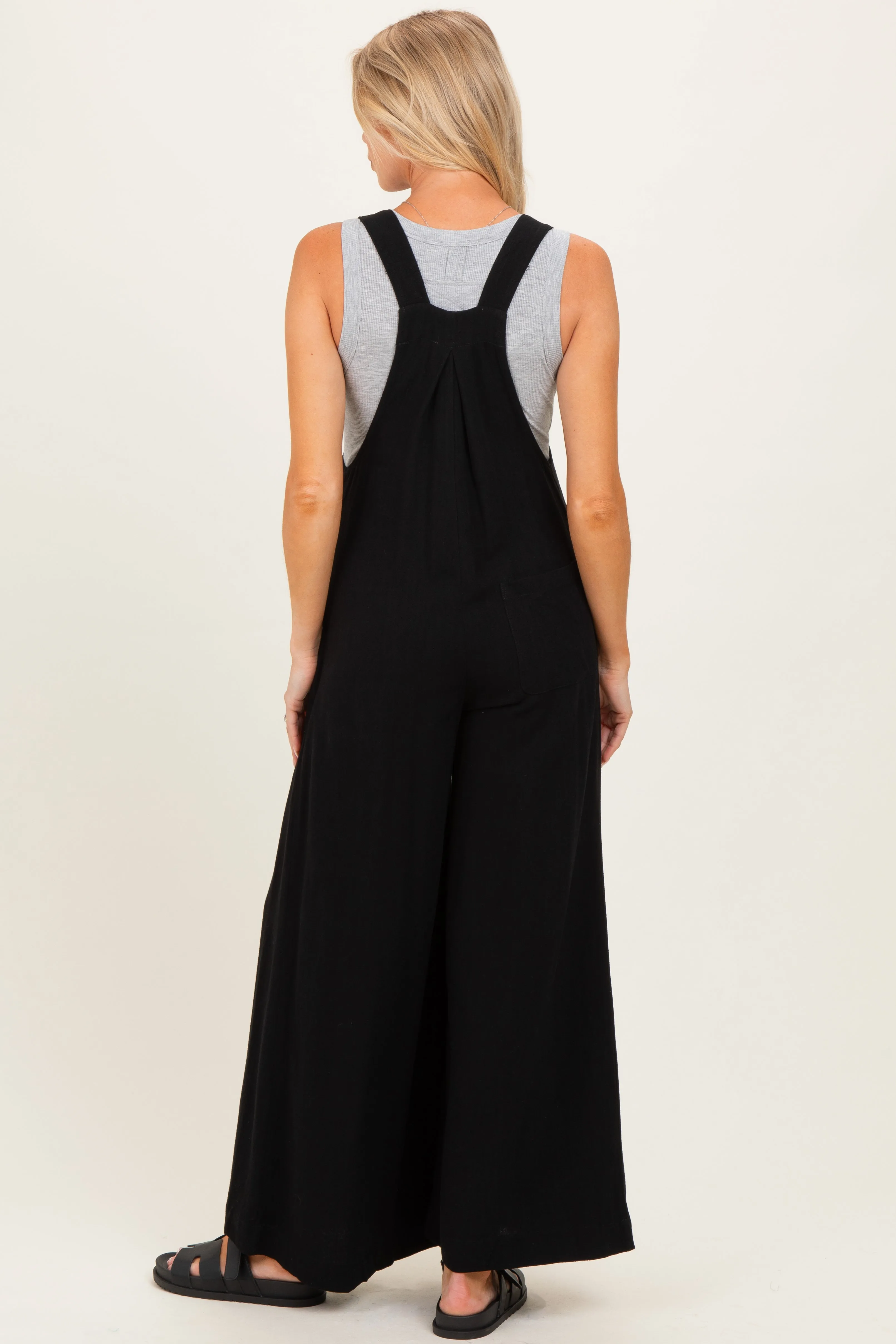Black Super Wide Leg Overall Maternity Jumpsuit sold by Pinkblush product image thumbnail 3