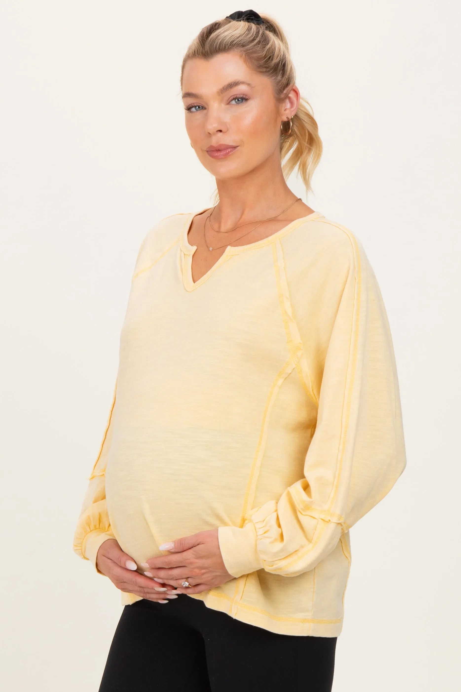 Cream Yellow Mineral Wash Exposed Seam Maternity Top sold by Pinkblush product image thumbnail 3