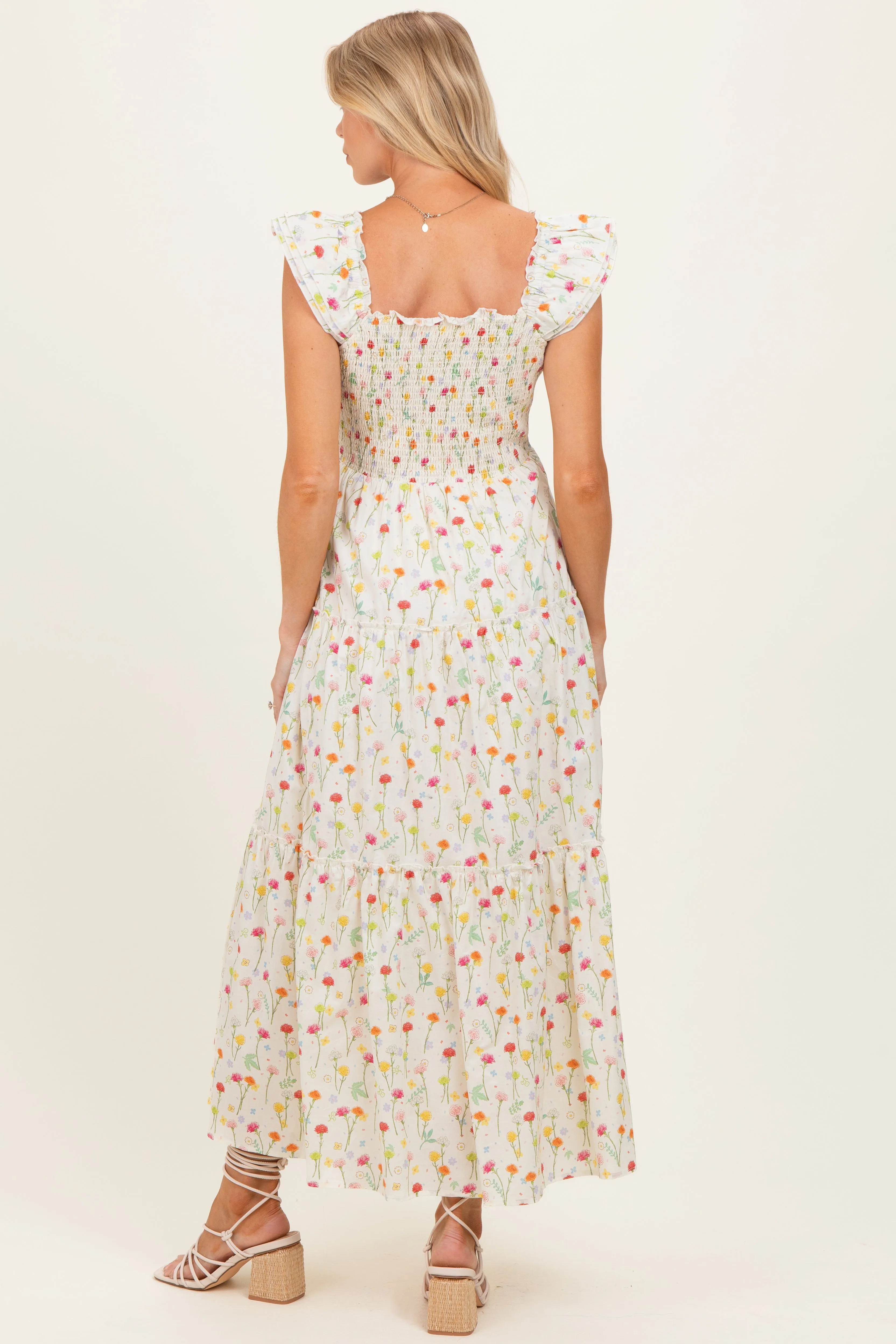 Cream Floral Smocked Maternity Maxi Dress sold by Pinkblush product image thumbnail 3