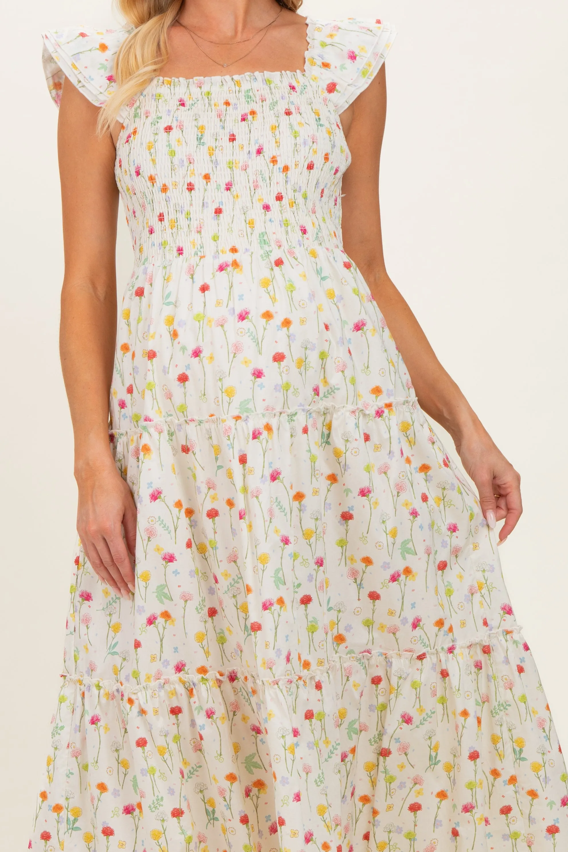 Cream Floral Smocked Maternity Maxi Dress sold by Pinkblush product image thumbnail 4