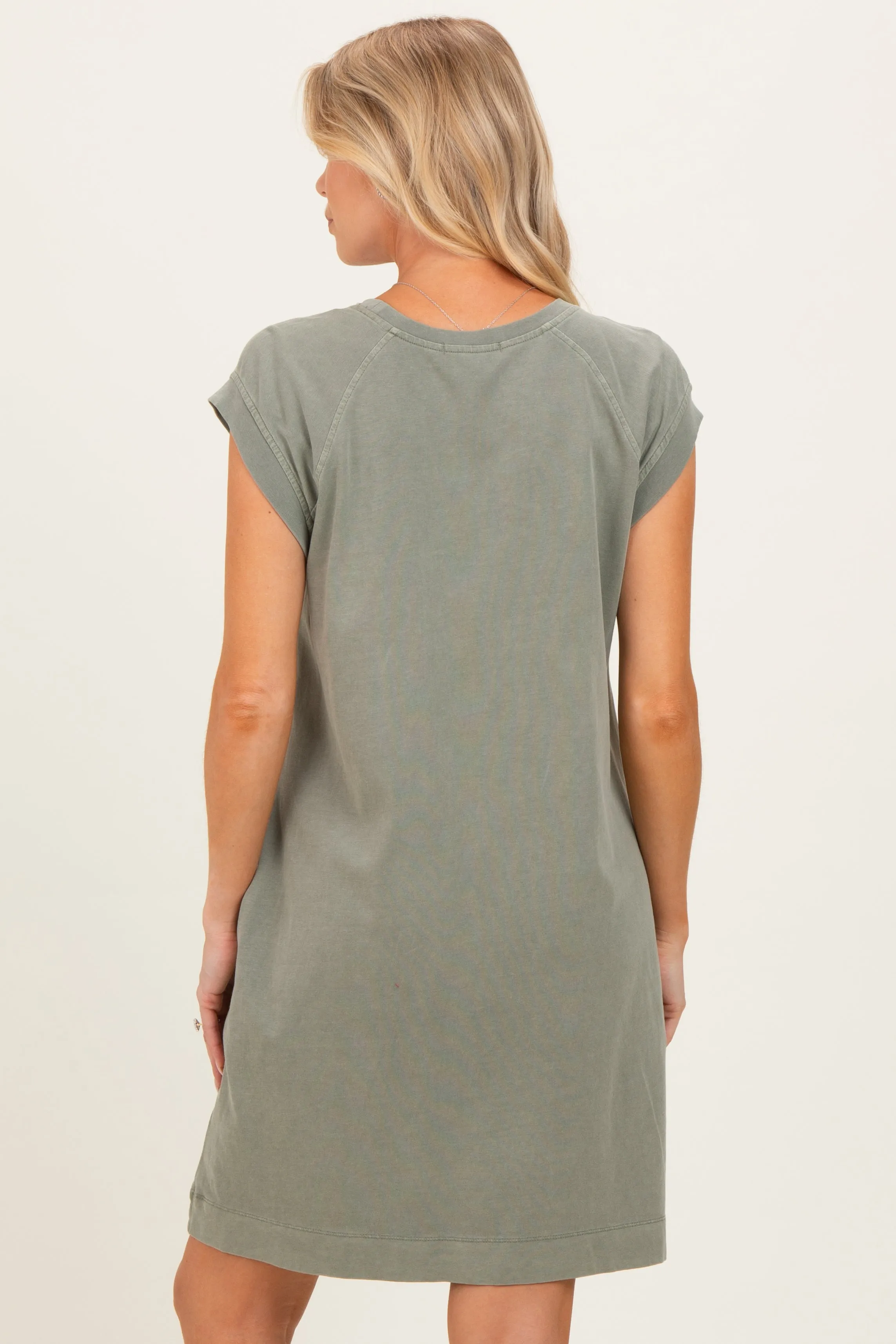 Olive Garment Washed Casual Capped Sleeve Maternity Dress sold by Pinkblush product image thumbnail 4