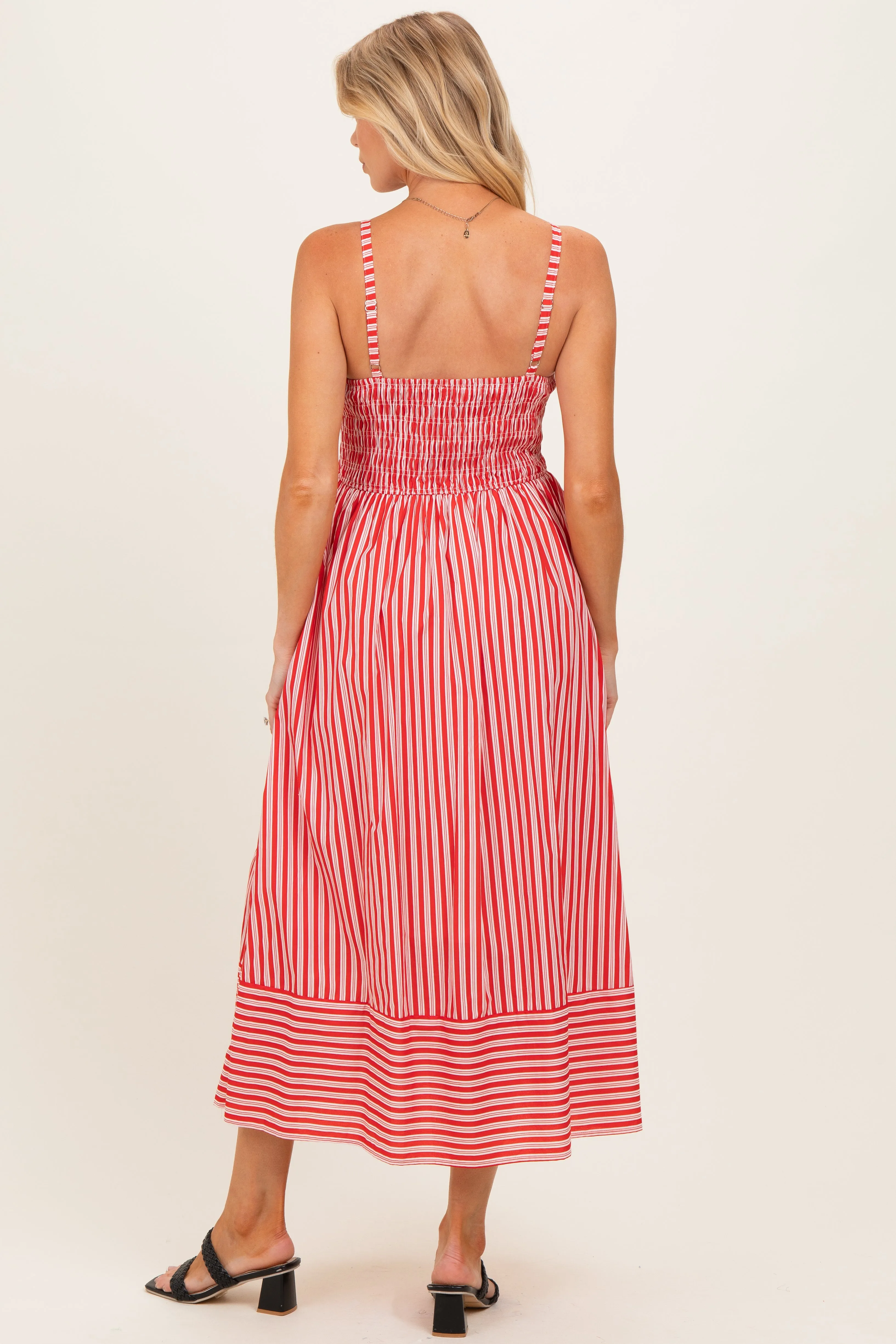Red Striped Smocked Maternity Midi Dress sold by Pinkblush product image thumbnail 3