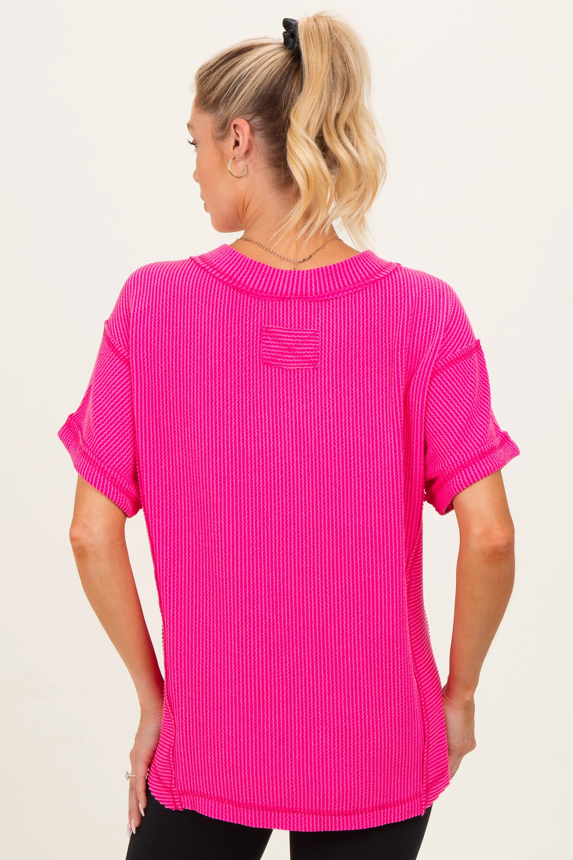 Fuchsia Ribbed Raw Hem Maternity Short Sleeve Top sold by Pinkblush product image thumbnail 4