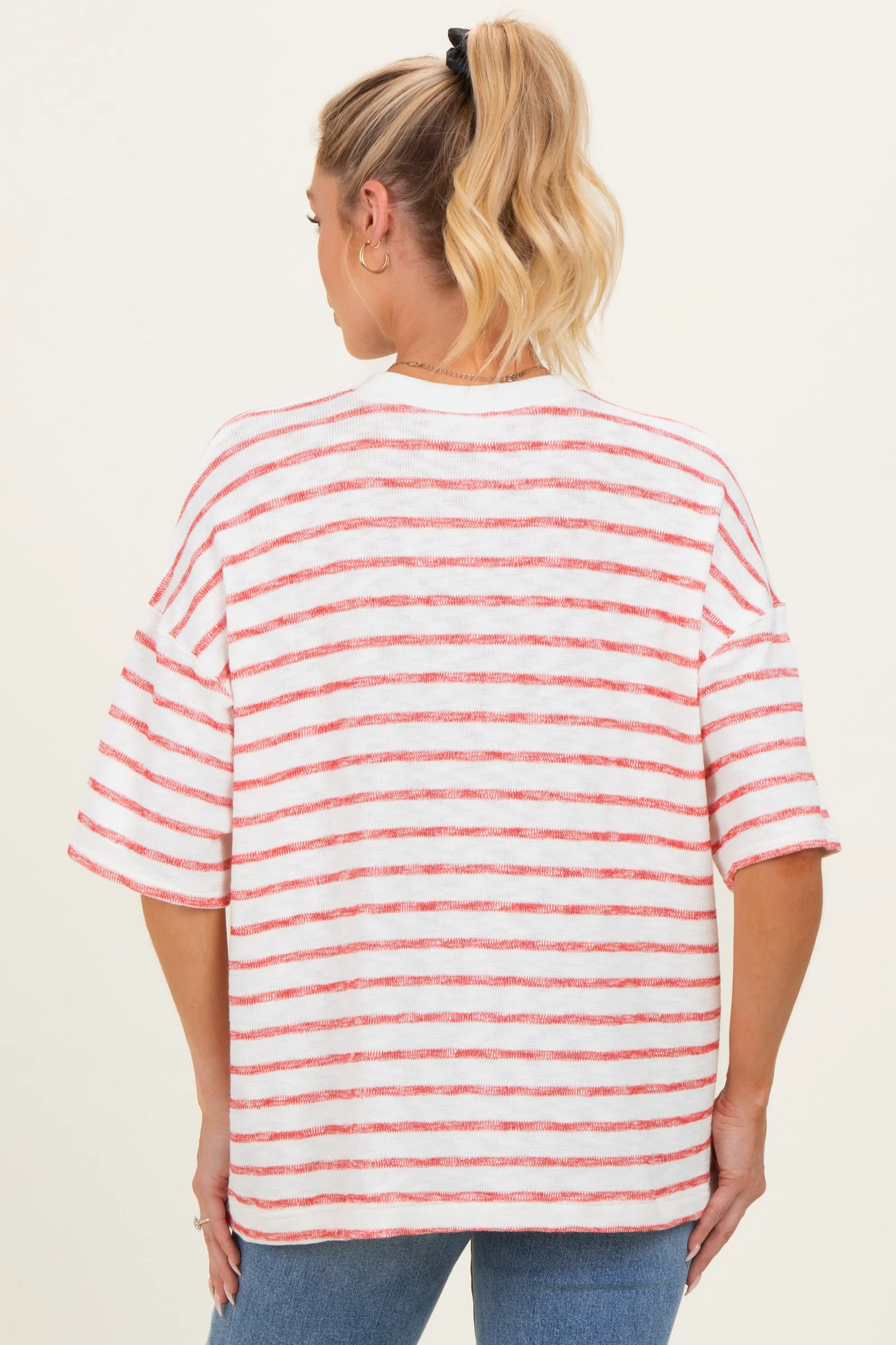 Red Oversized Striped Maternity Short Sleeve Top sold by Pinkblush product image thumbnail 3