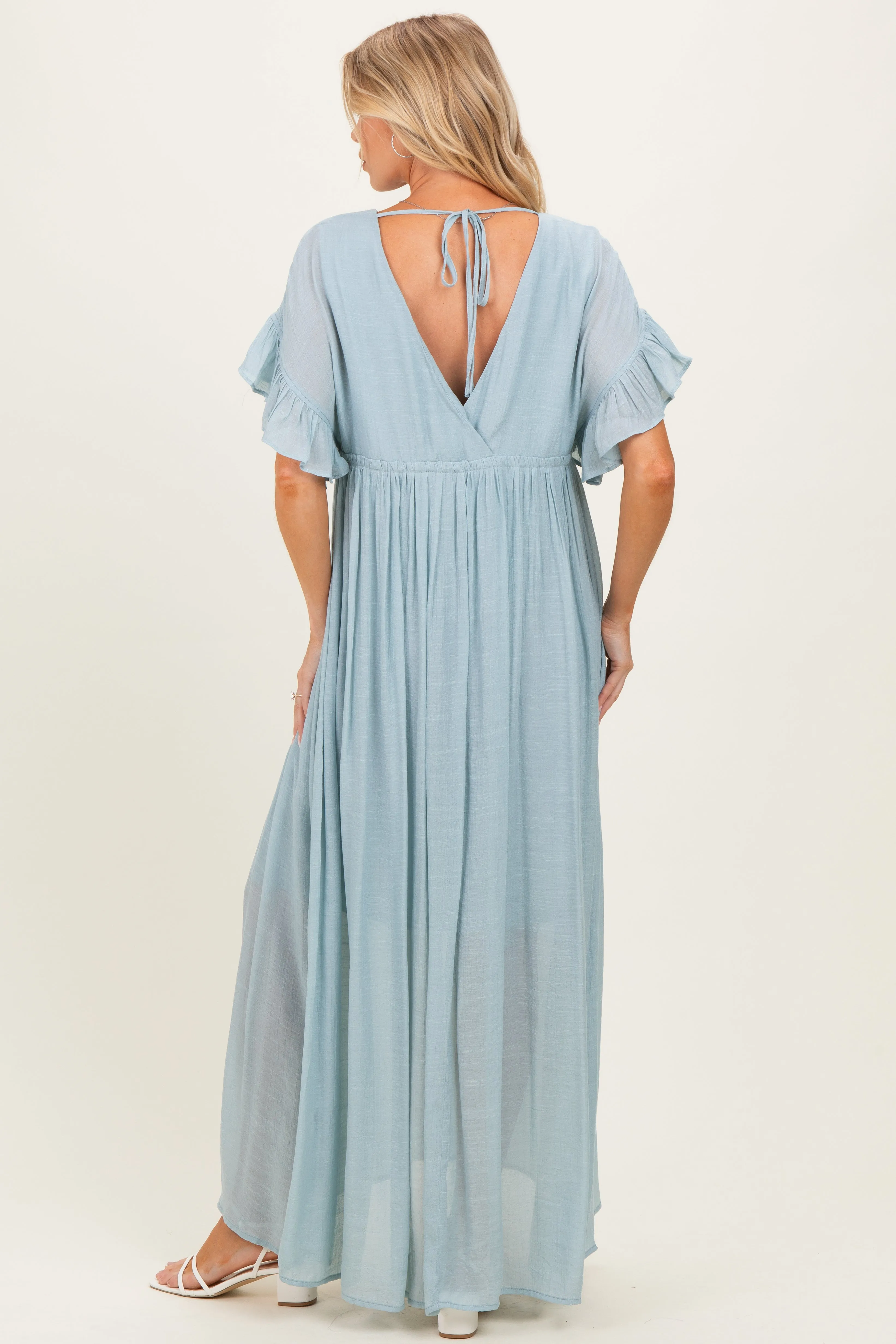 Light Blue Button Down Deep V-Neck Maternity Maxi Dress sold by Pinkblush product image thumbnail 3