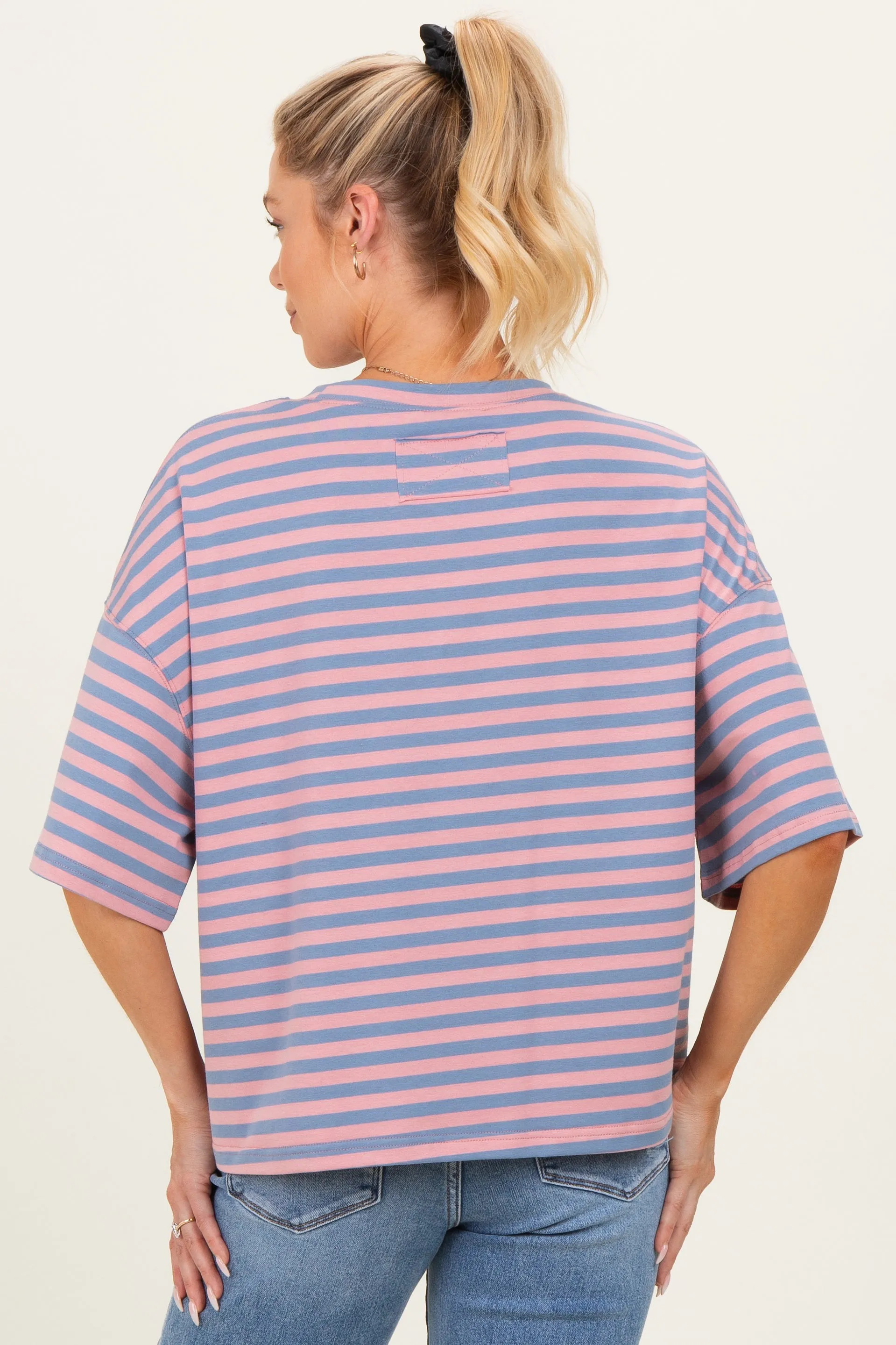 Rose Pink Oversized Striped Maternity Boyfriend Tee sold by Pinkblush product image thumbnail 3