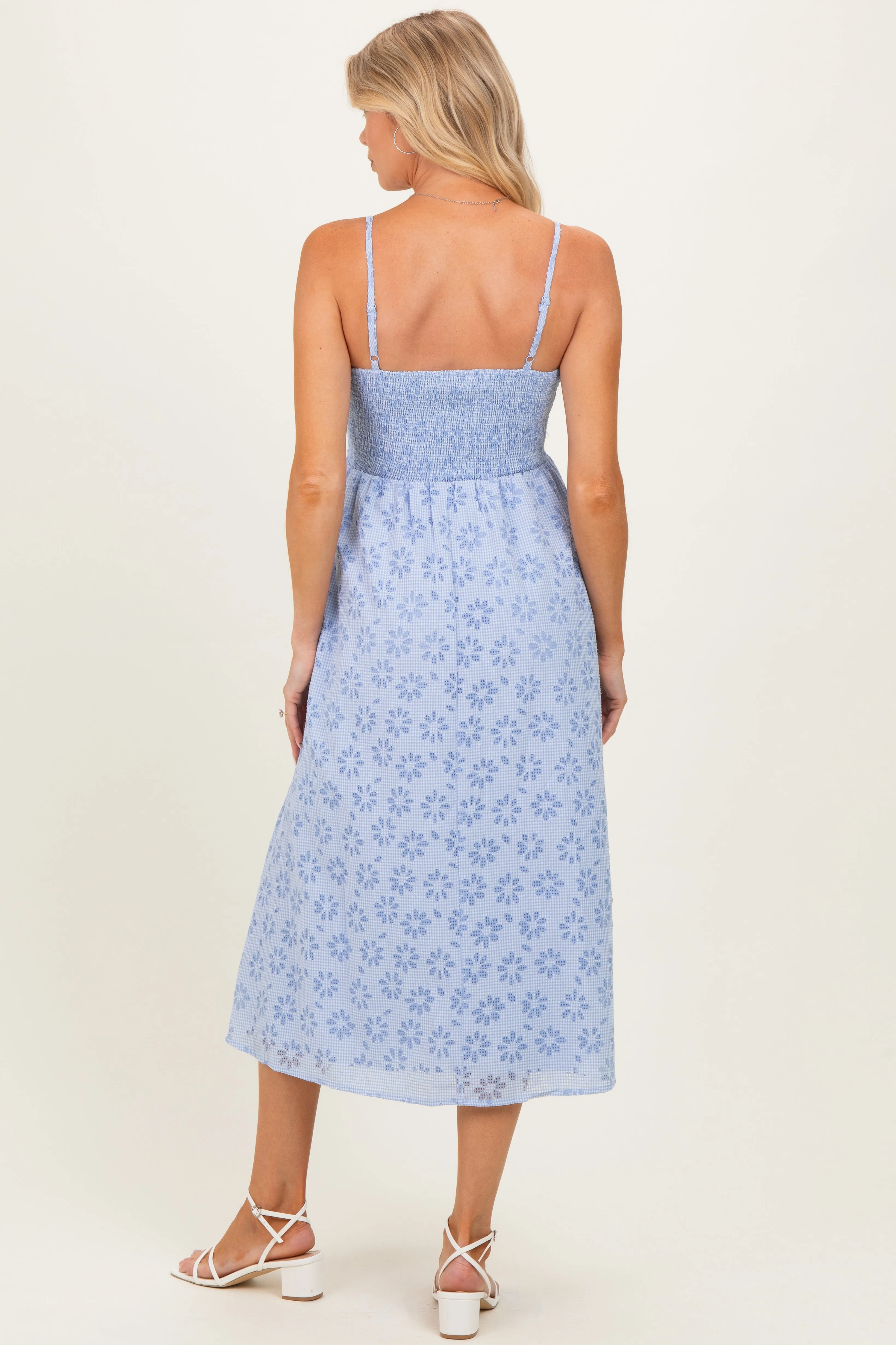 Powder Blue Floral Gingham Maternity Midi Dress sold by Pinkblush product image thumbnail 3