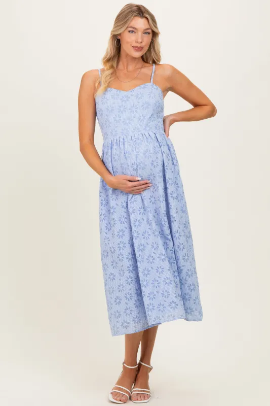 Powder Blue Floral Gingham Maternity Midi Dress made by In February