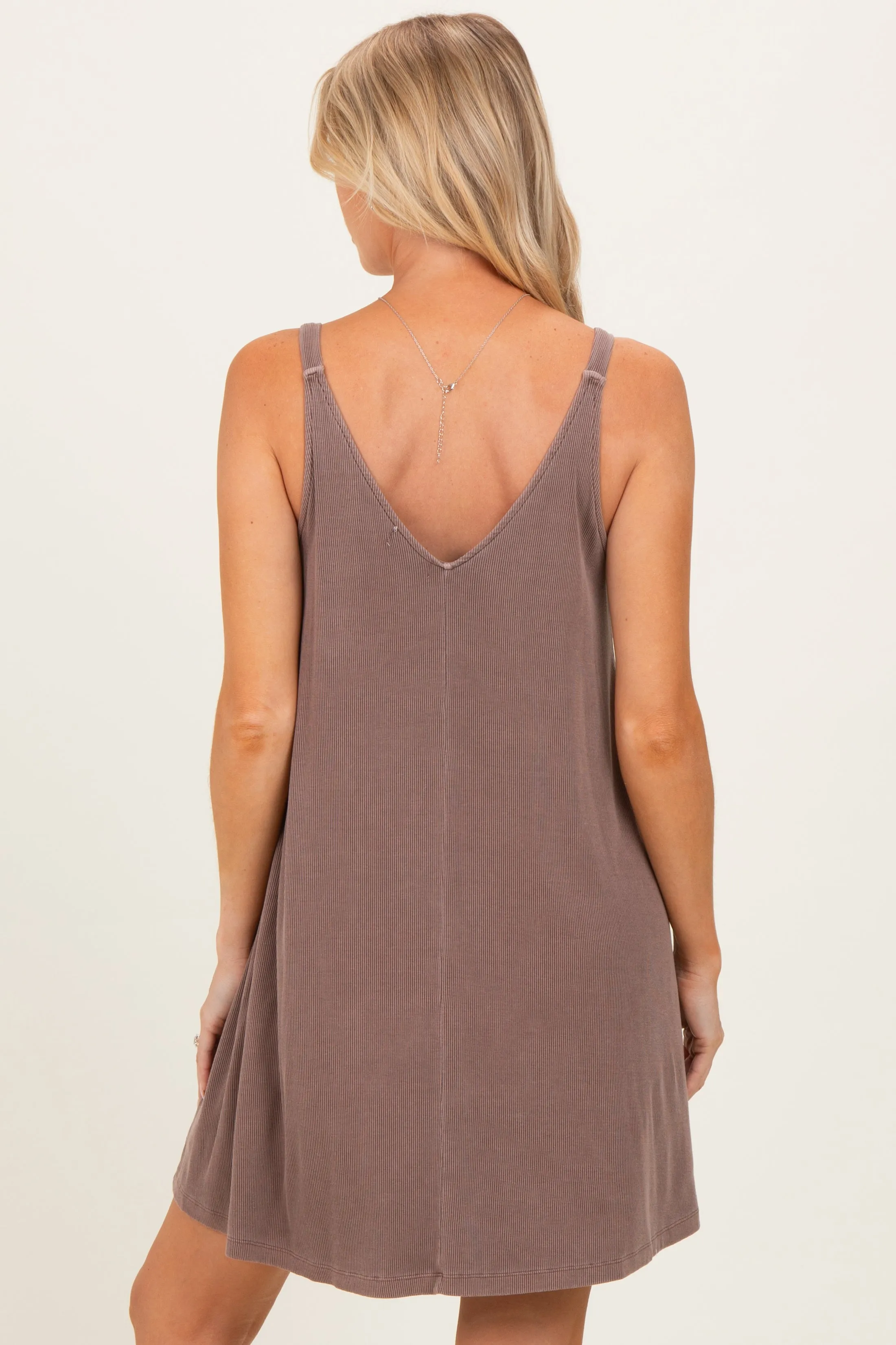 Brown Ribbed Sleeveless Front Seam Maternity Dress sold by Pinkblush product image thumbnail 4