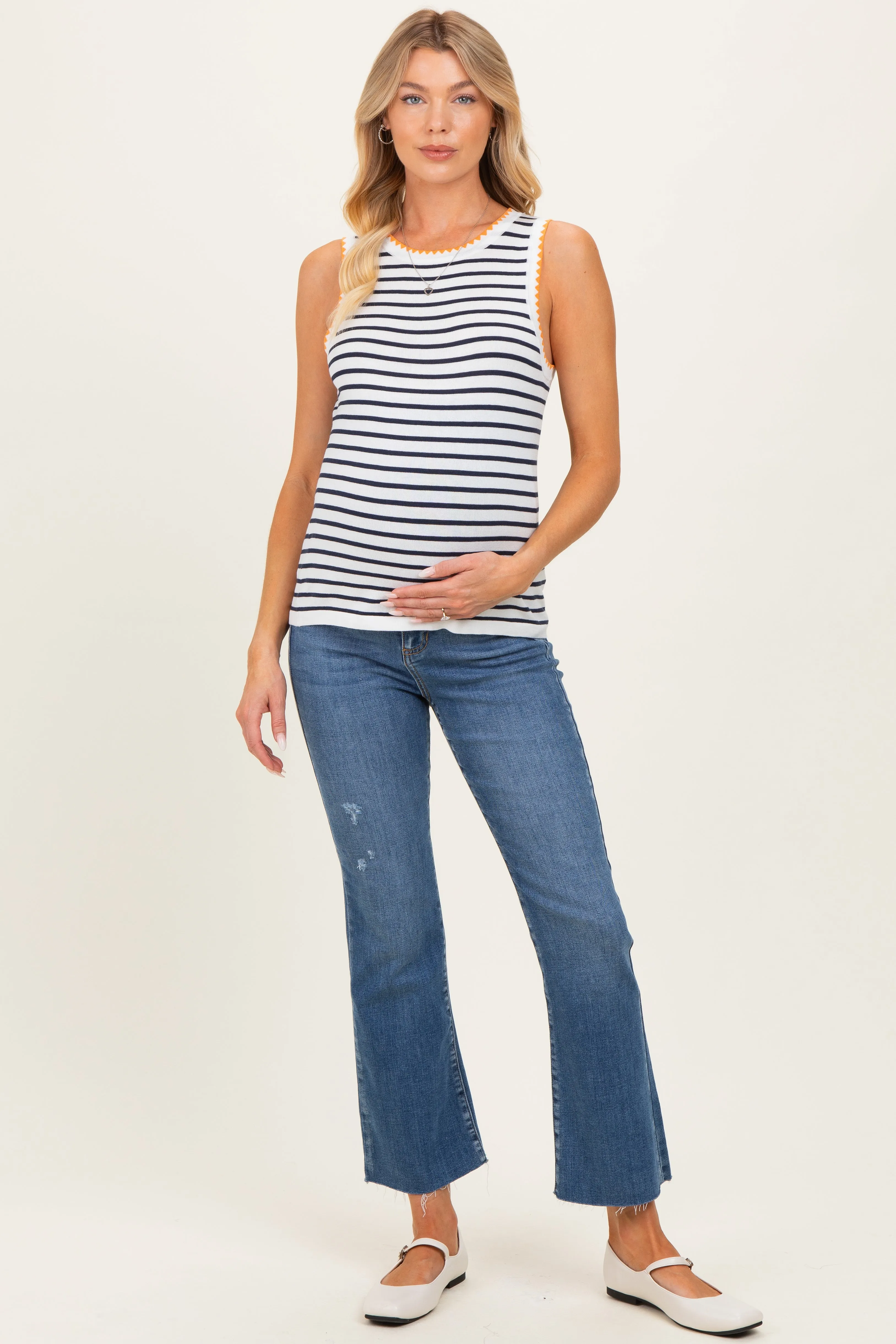 Navy Striped Stitch Detail Maternity Knit Tank sold by Pinkblush product image thumbnail 3