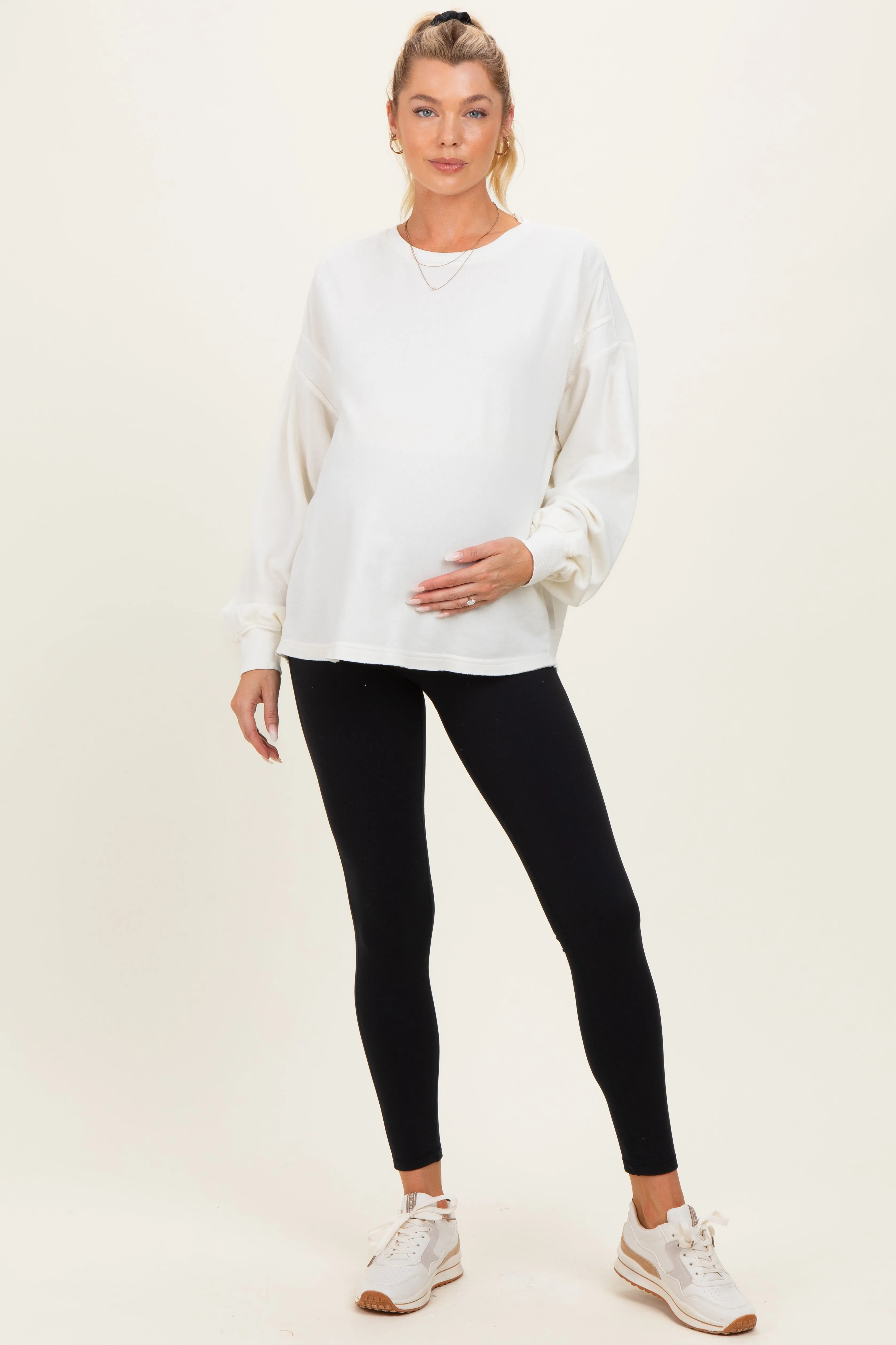 Cream Oversized Cutout Back Maternity Sweatshirt sold by Pinkblush product image thumbnail 2