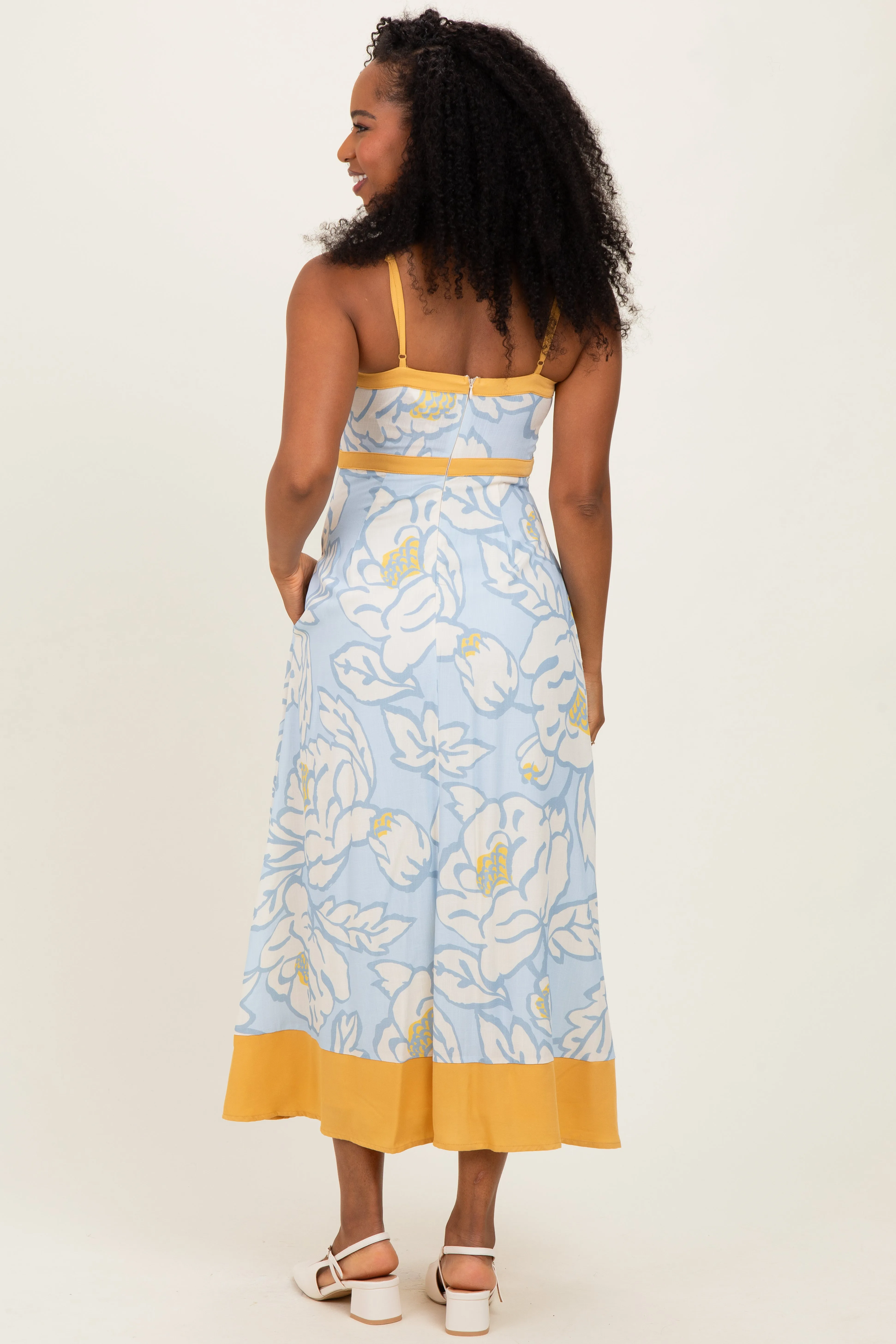 Light Blue Floral Sleeveless Flowy Maxi Dress sold by Pinkblush product image thumbnail 3