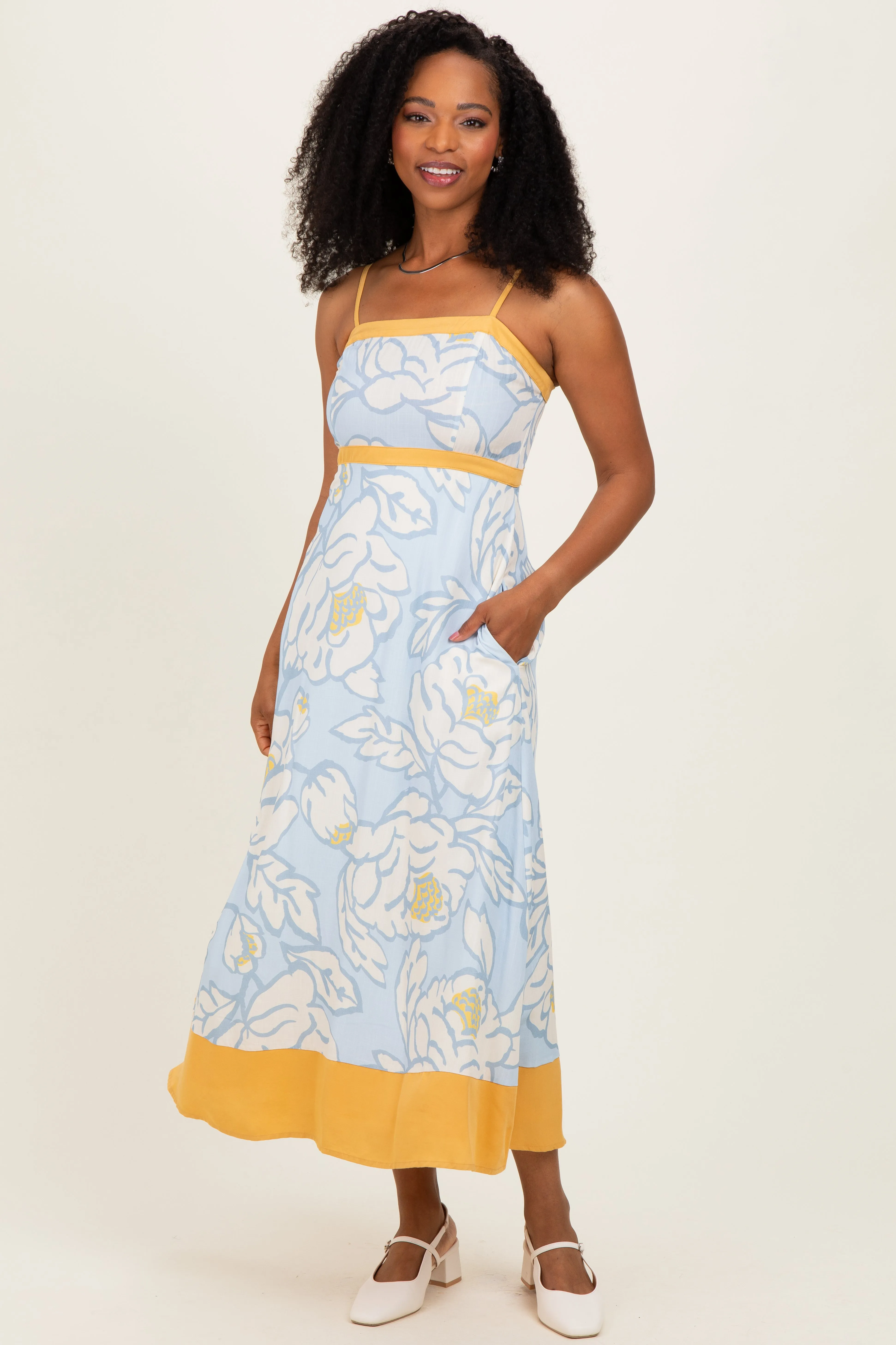 Light Blue Floral Sleeveless Flowy Maxi Dress sold by Pinkblush