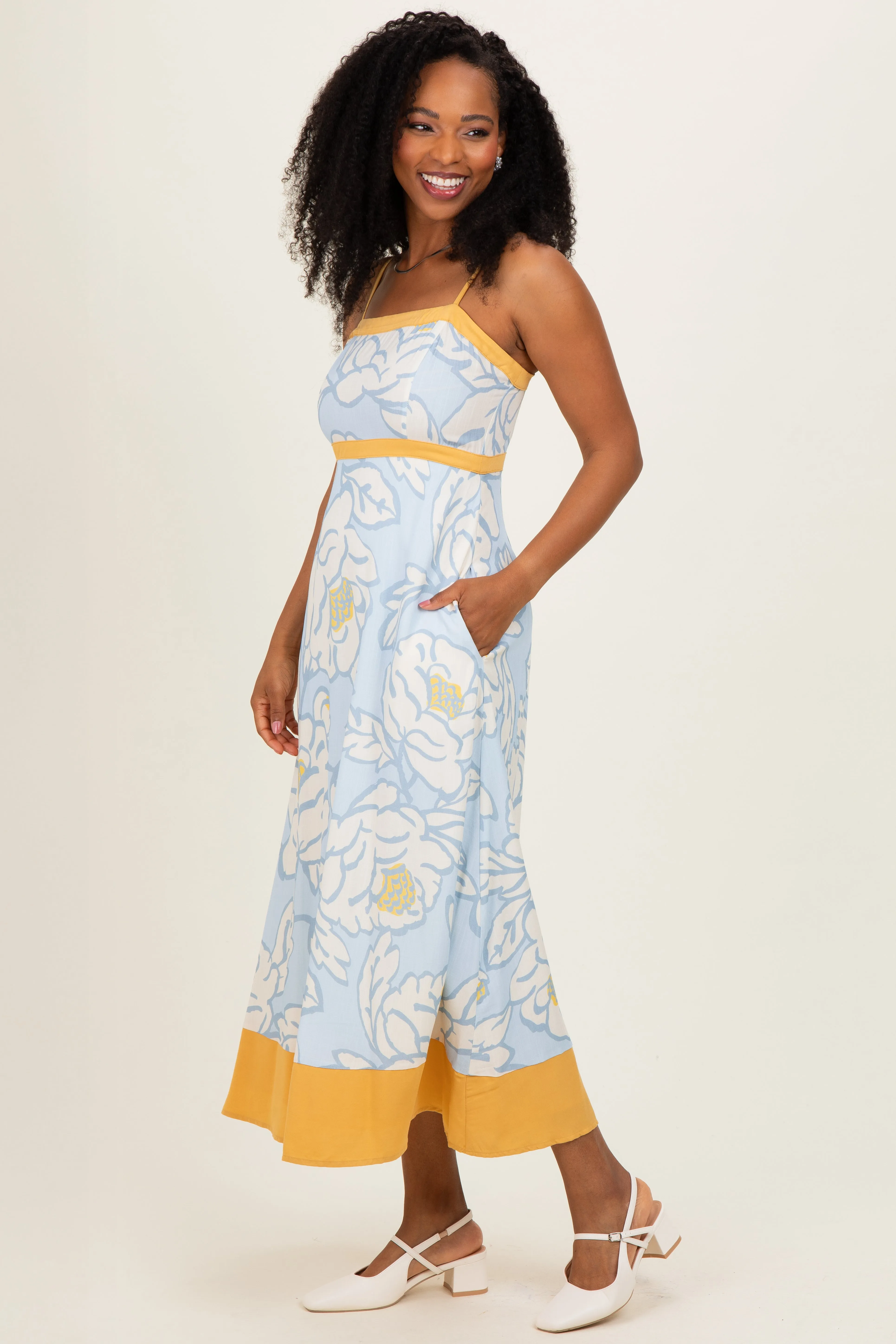 Light Blue Floral Sleeveless Flowy Maxi Dress sold by Pinkblush product image thumbnail 2