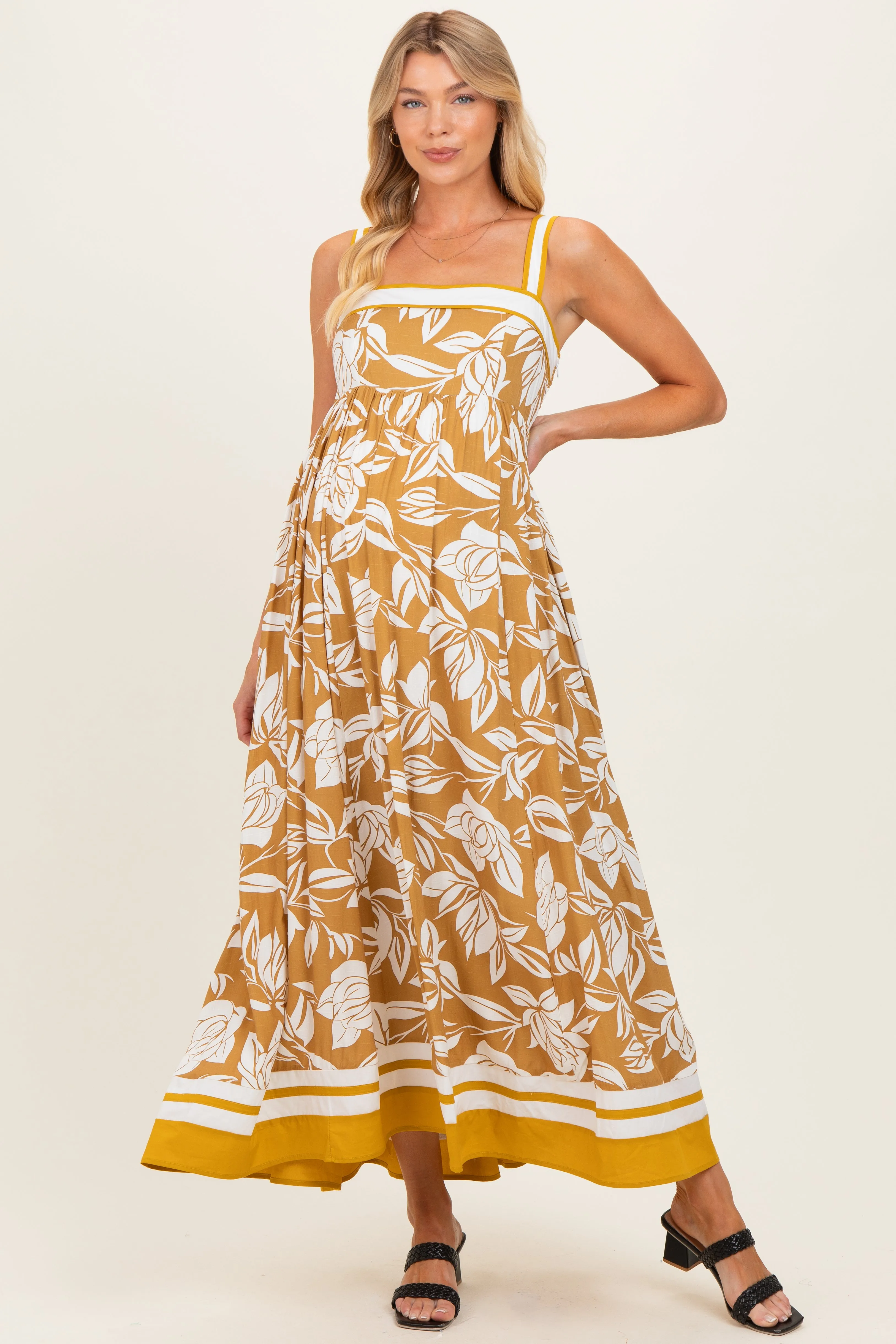 Golden Yellow Floral Sleeveless Maternity Maxi Dress sold by Pinkblush product image thumbnail 2