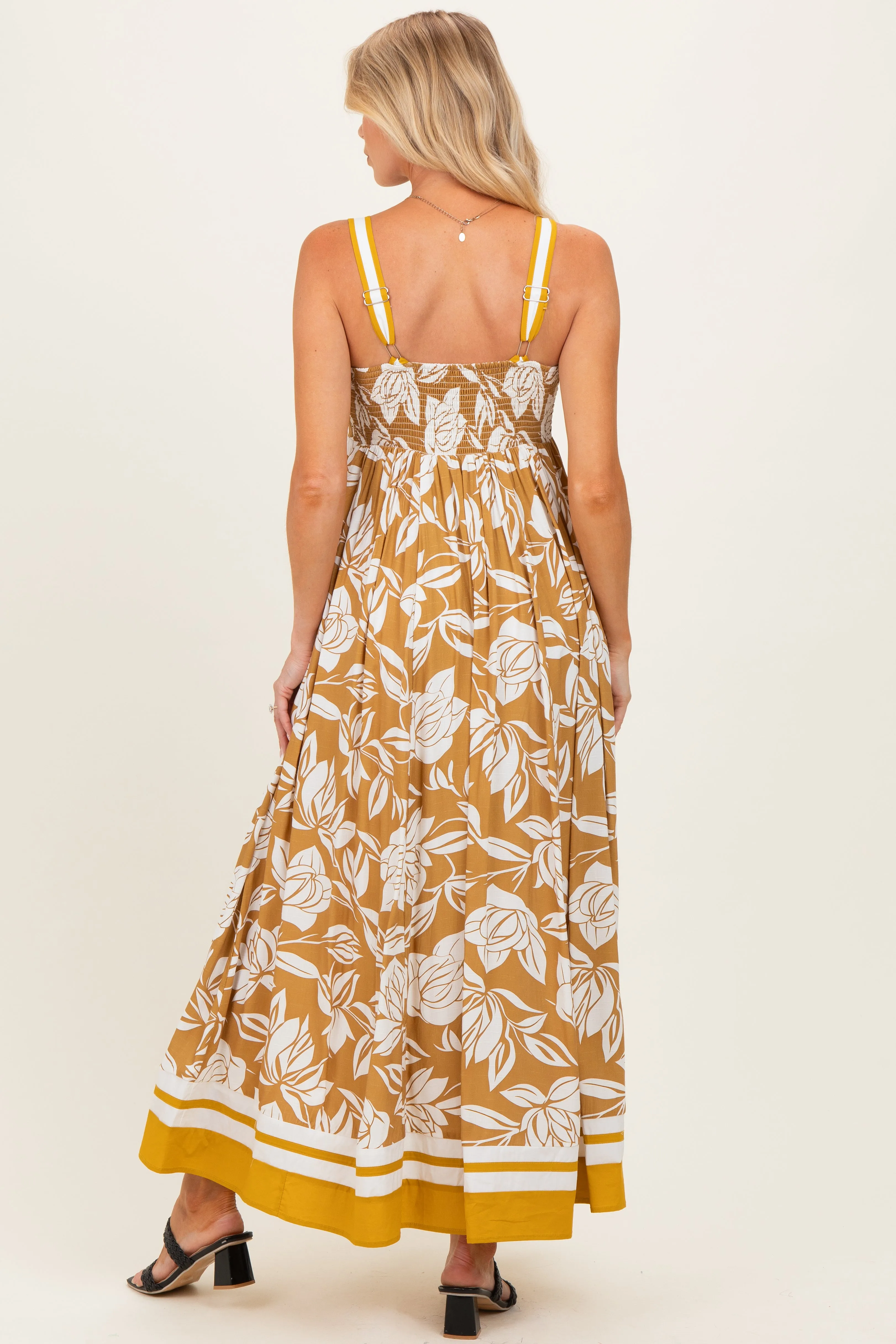 Golden Yellow Floral Sleeveless Maternity Maxi Dress sold by Pinkblush product image thumbnail 3