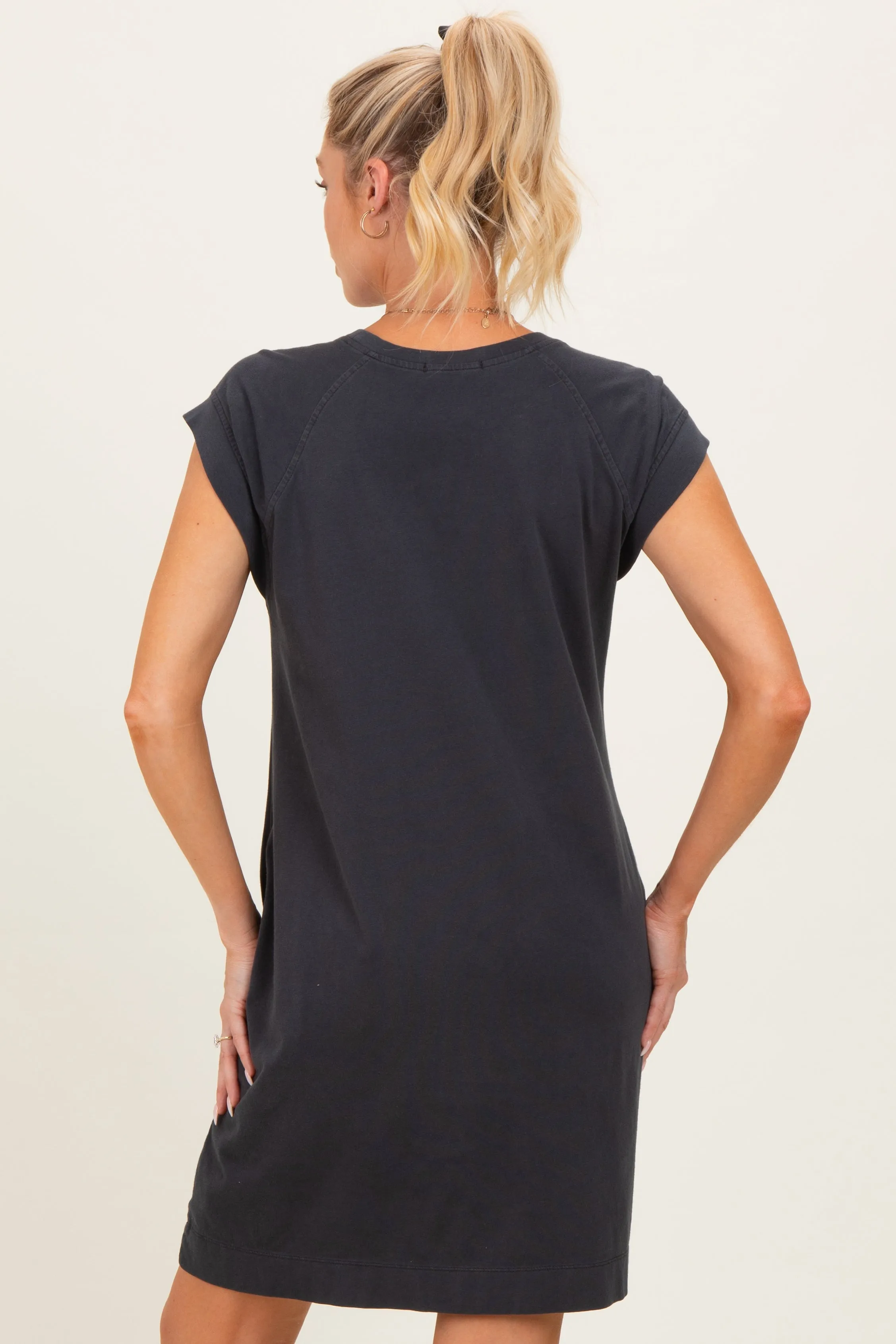 Charcoal Garment Washed Casual Capped Sleeve Maternity Dress sold by Pinkblush product image thumbnail 3