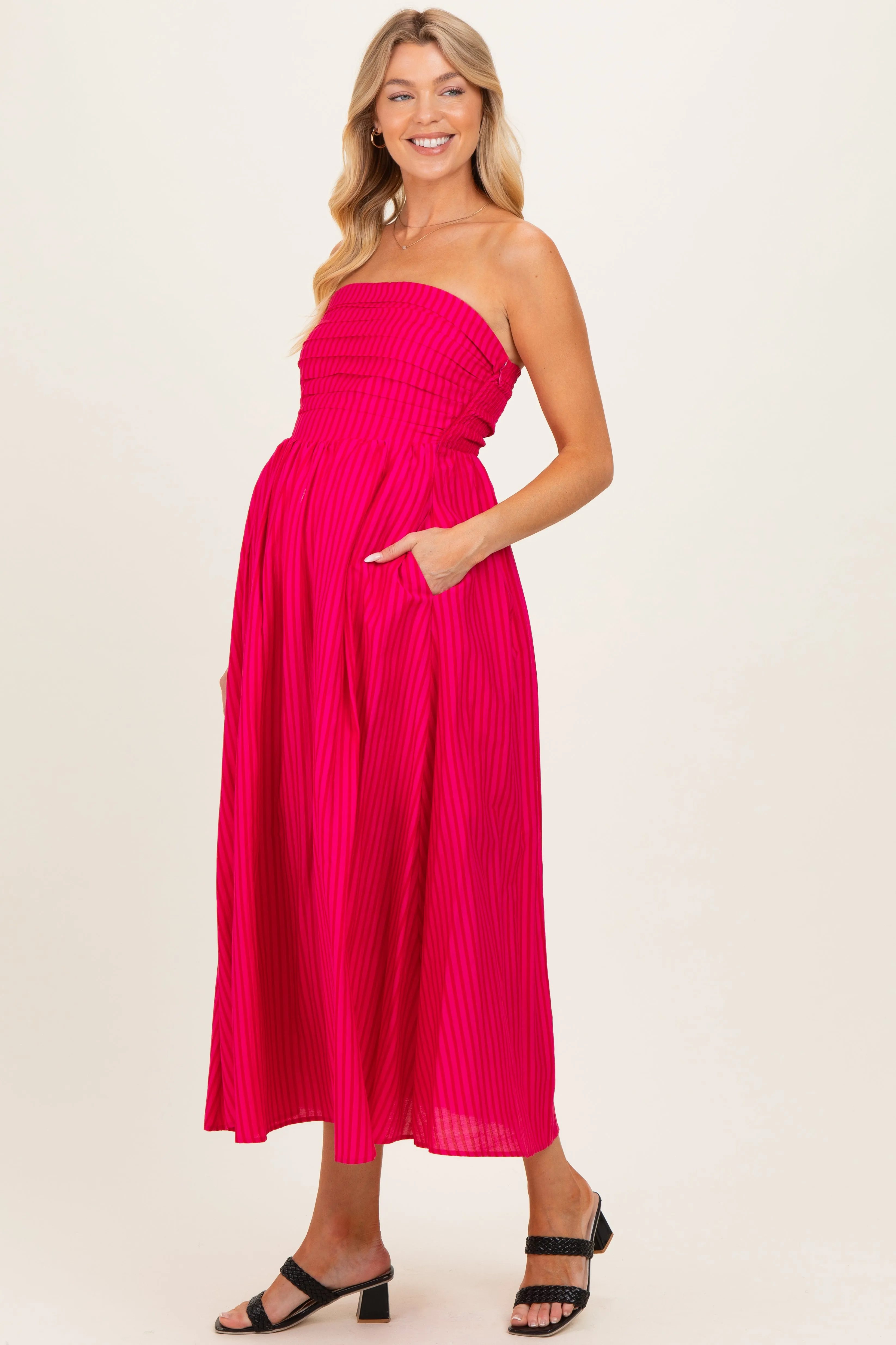 Hot Pink Striped Strapless Maternity Maxi Dress sold by Pinkblush product image thumbnail 3