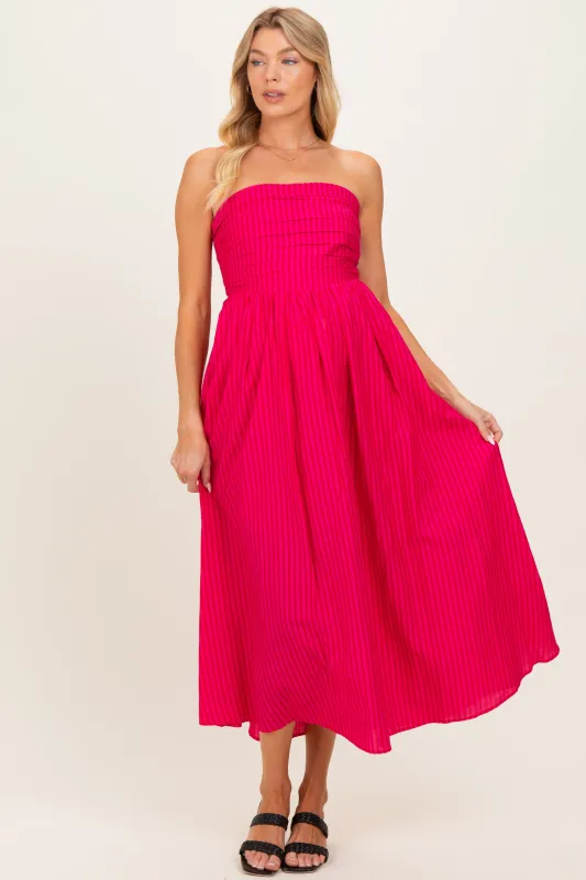 Hot Pink Striped Strapless Maternity Maxi Dress made by By Together