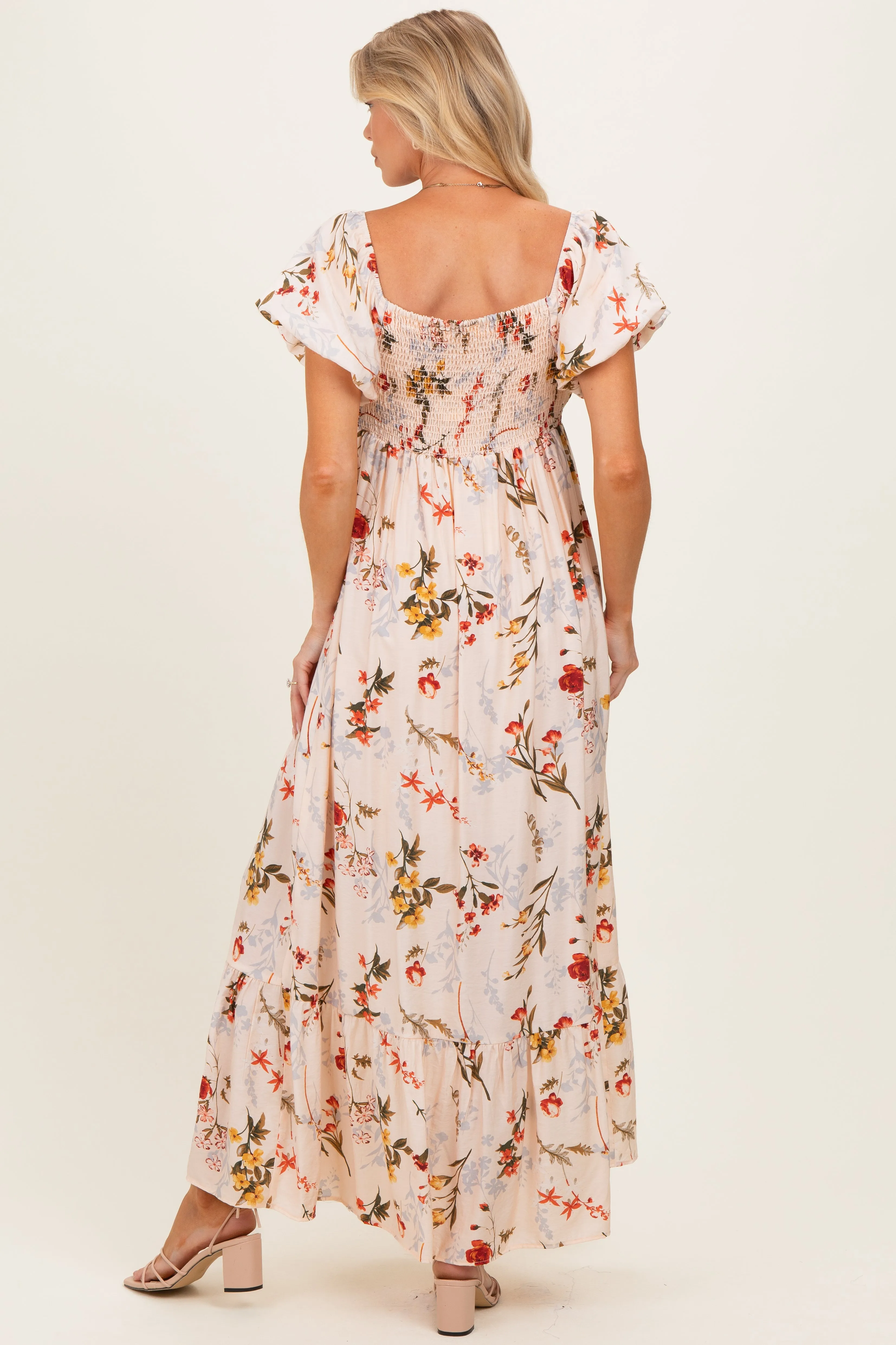Cream Floral Puff Sleeve Maternity Maxi Dress sold by Pinkblush product image thumbnail 3