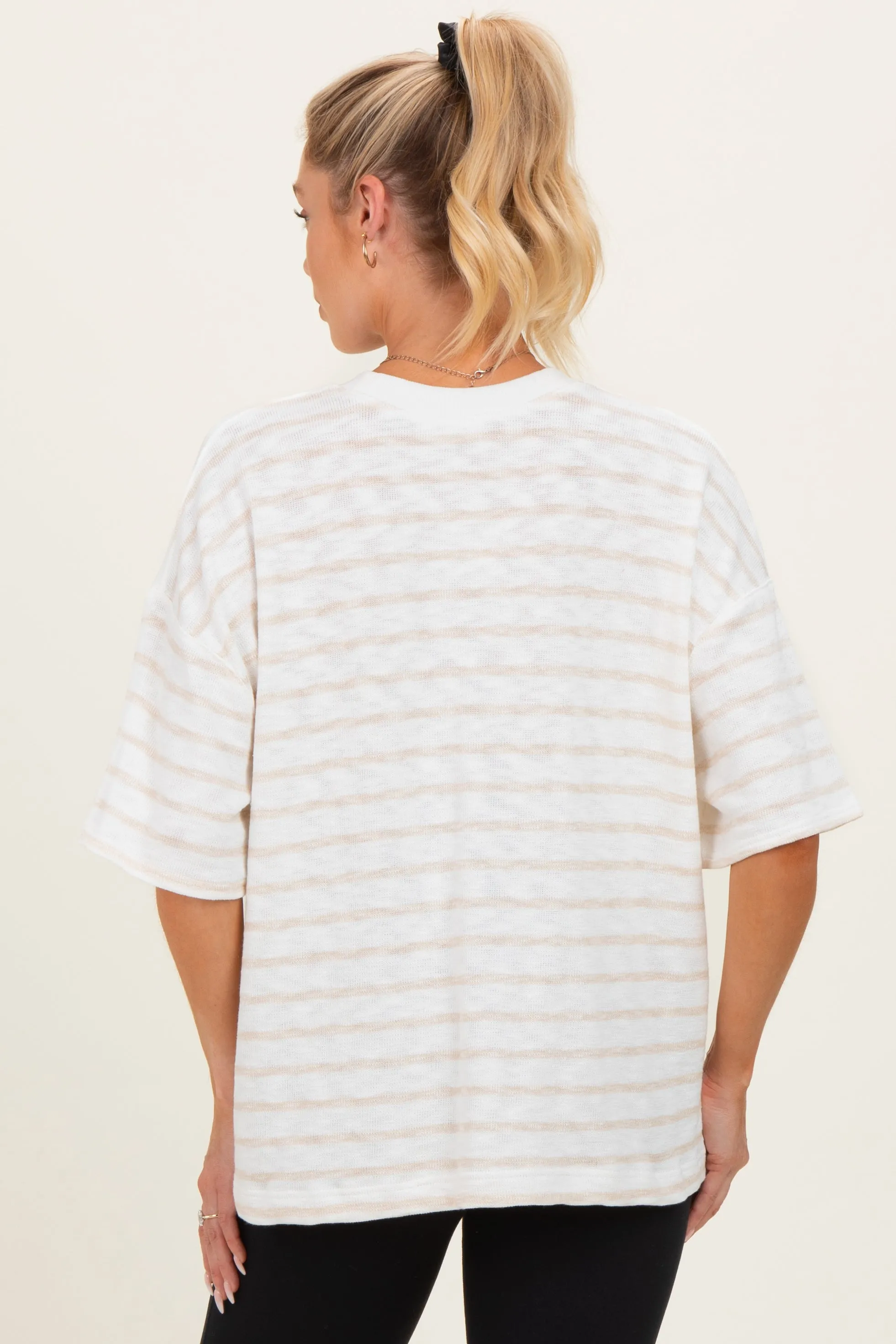 Beige Oversized Striped Maternity Short Sleeve Top sold by Pinkblush product image thumbnail 4