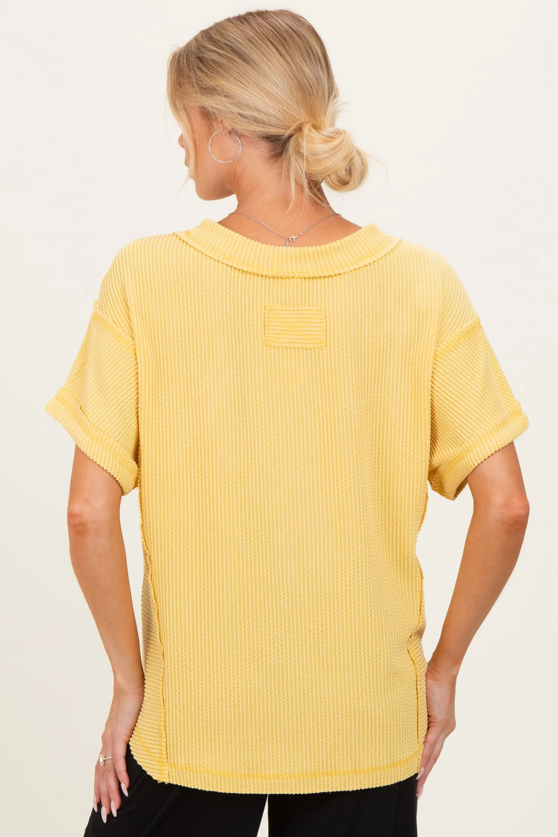 Yellow Ribbed Raw Hem Maternity Short Sleeve Top sold by Pinkblush product image thumbnail 4