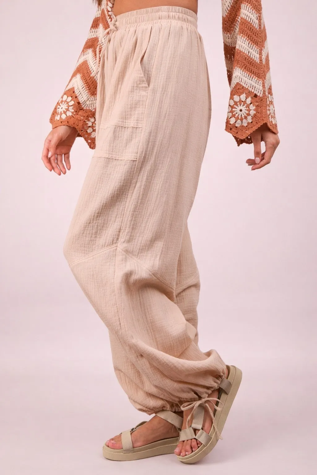Natural Gauze Cinched Hem Pants sold by Pinkblush product image thumbnail 2