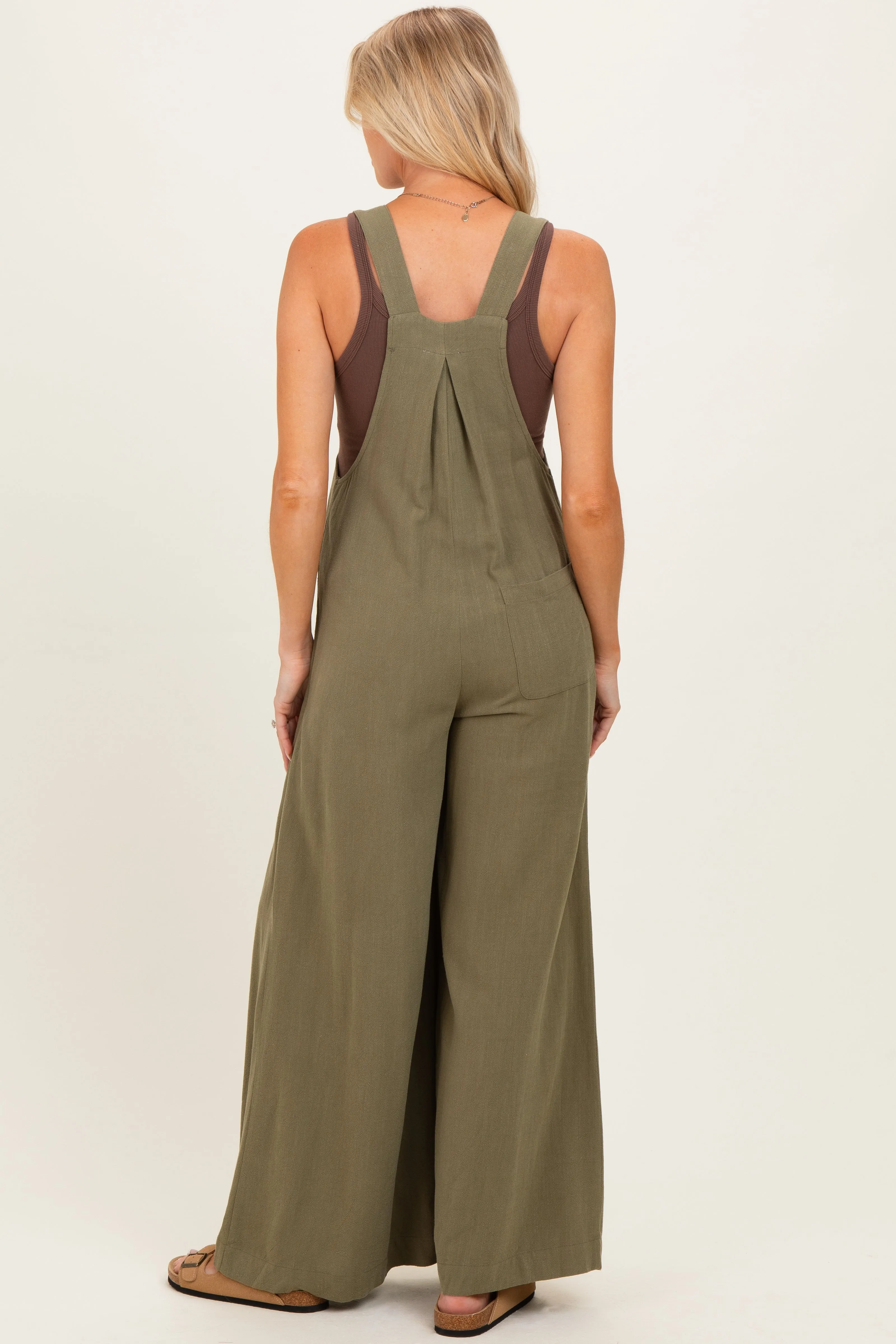 Olive Super Wide Leg Overall Maternity Jumpsuit sold by Pinkblush product image thumbnail 3