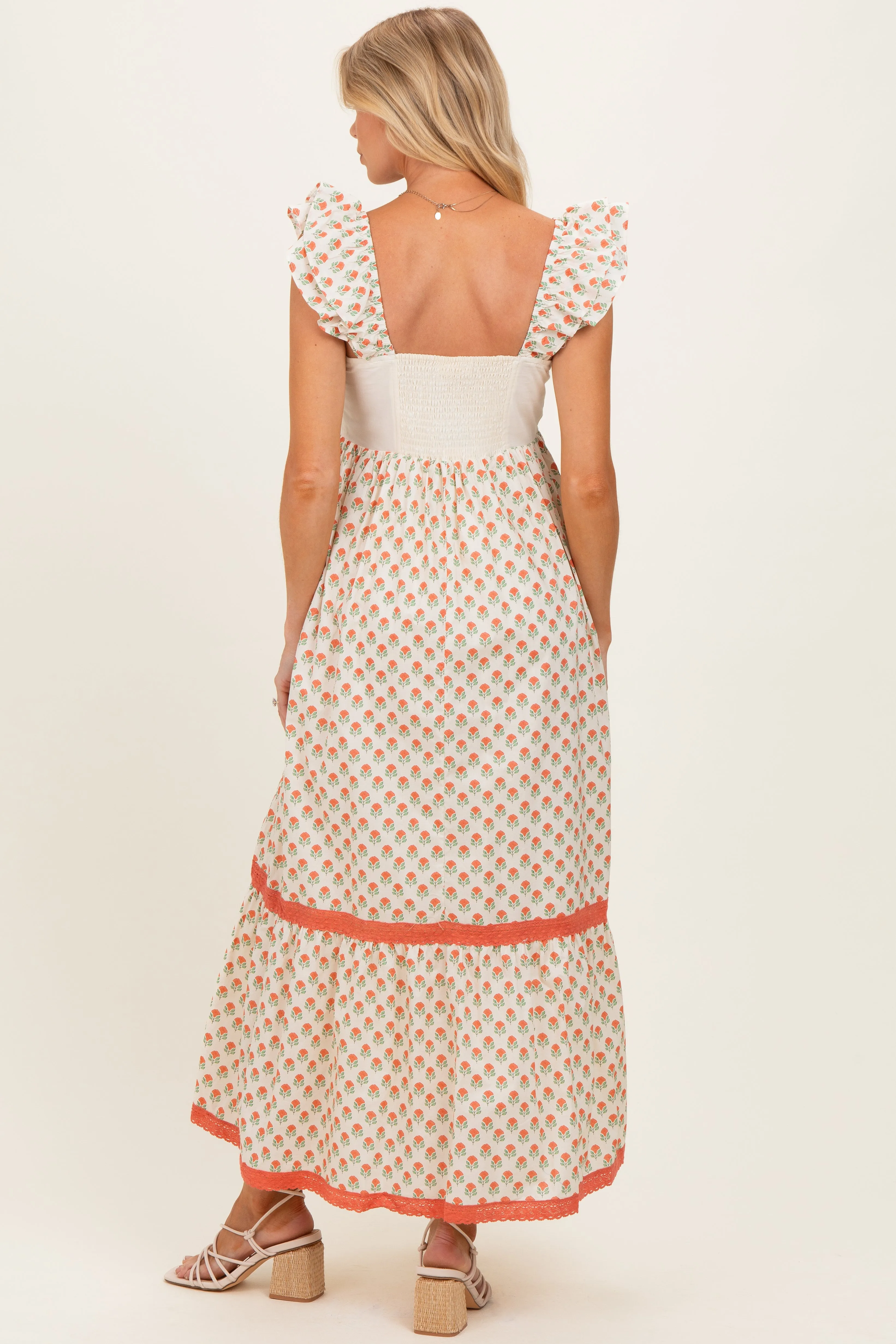 Coral Floral Embroidered Maternity Maxi Dress sold by Pinkblush product image thumbnail 4