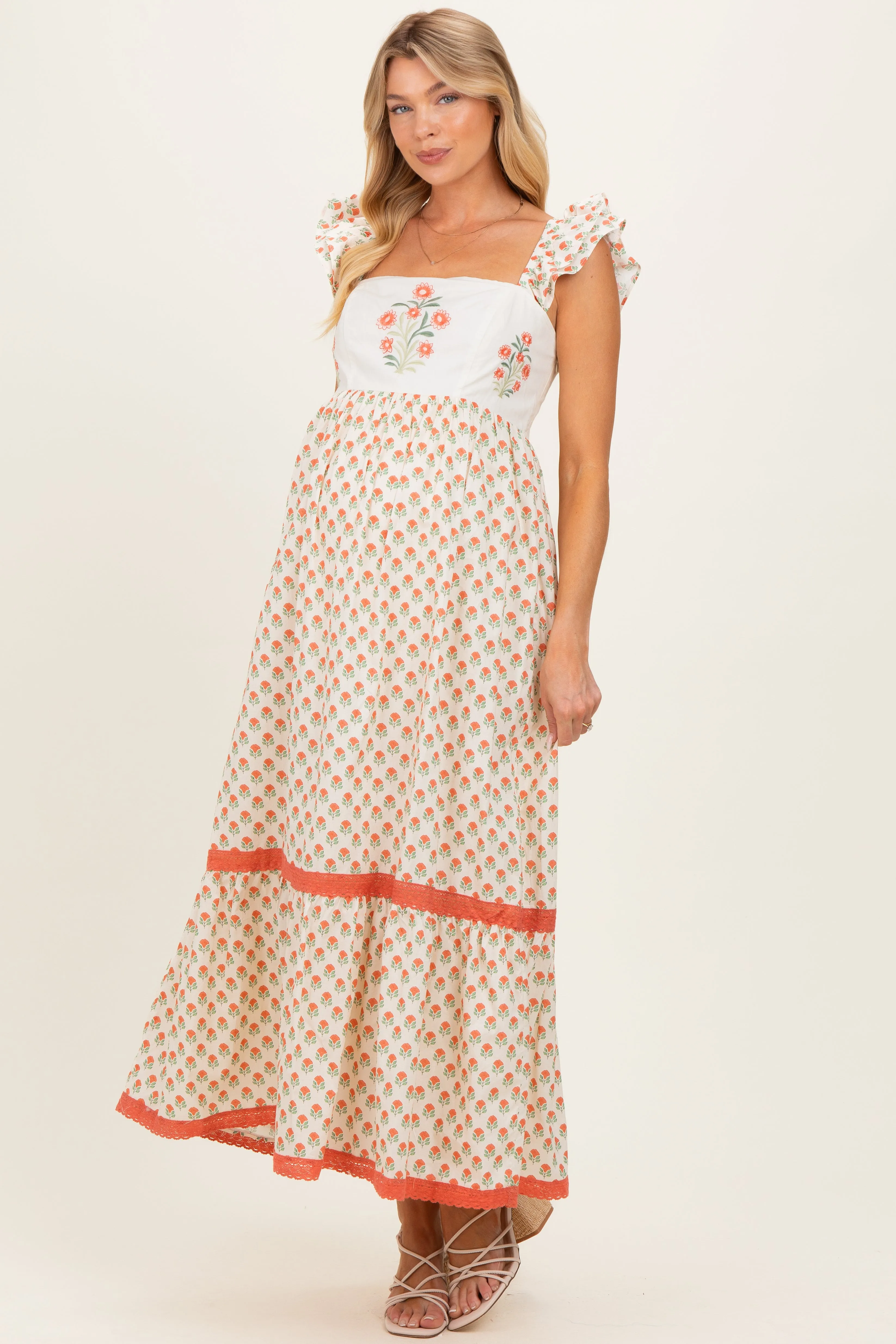 Coral Floral Embroidered Maternity Maxi Dress sold by Pinkblush product image thumbnail 3