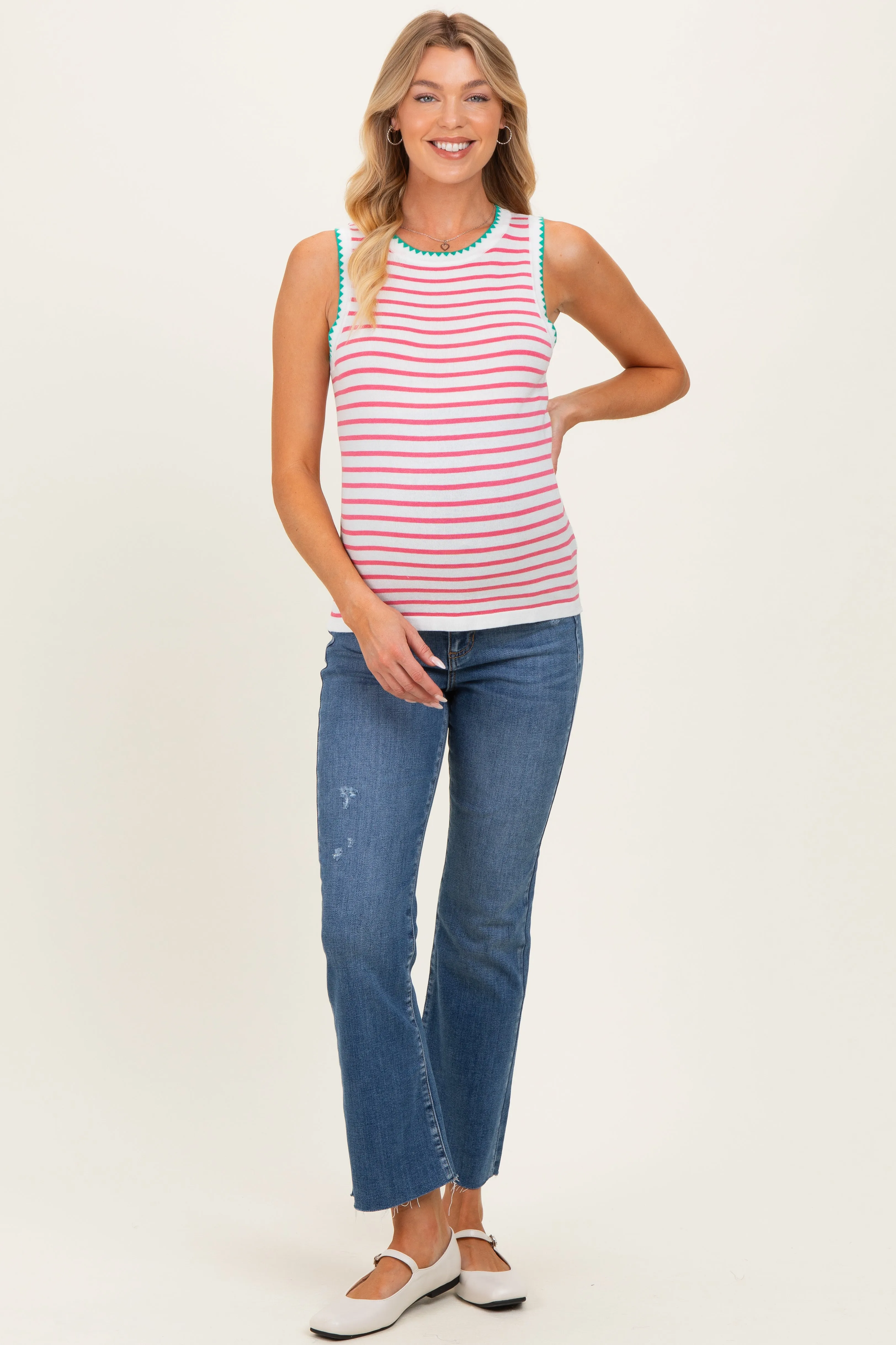 Pink Striped Stitch Detail Maternity Knit Tank sold by Pinkblush product image thumbnail 3