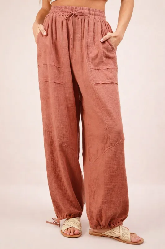 Blush Gauze Cinched Hem Pants made by Very J
