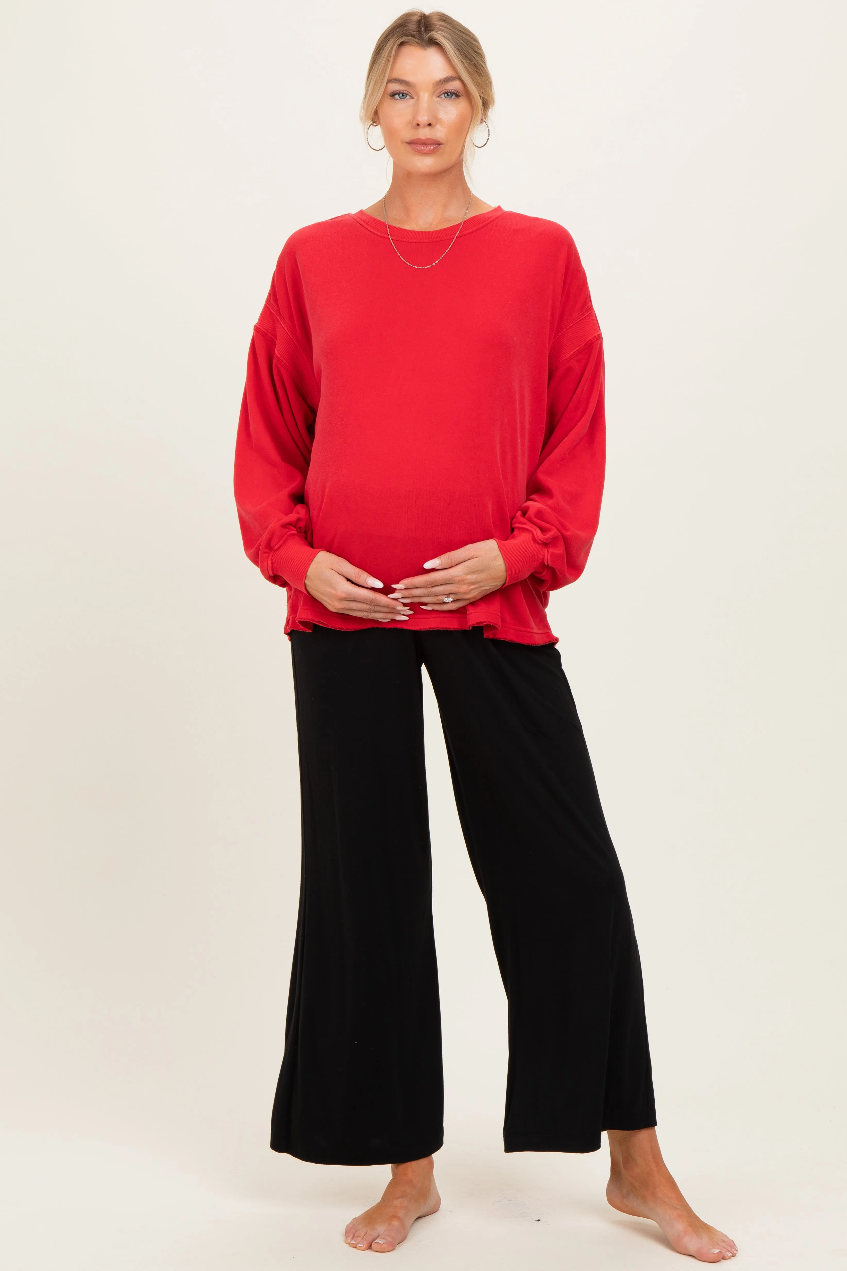 Red Oversized Cutout Back Maternity Sweatshirt sold by Pinkblush product image thumbnail 2