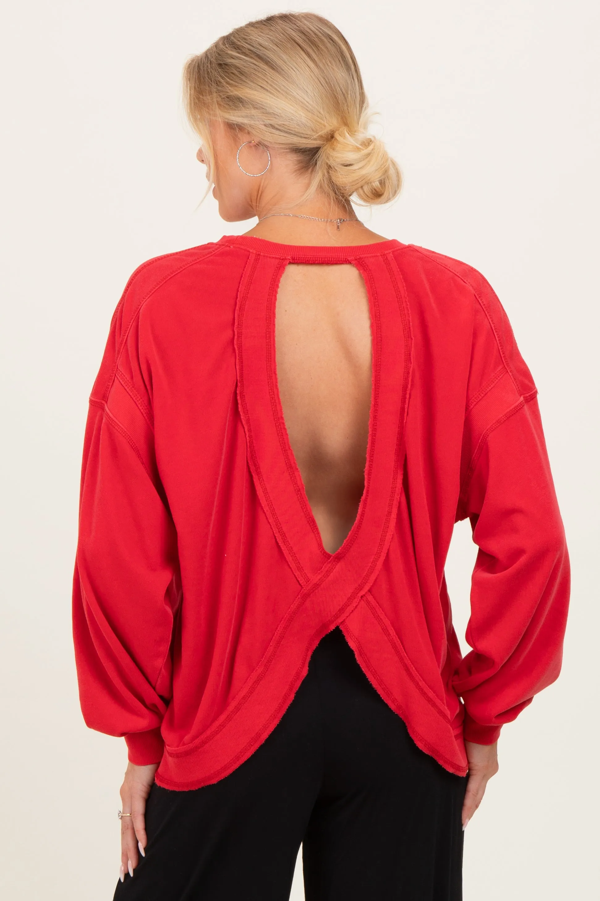 Red Oversized Cutout Back Maternity Sweatshirt sold by Pinkblush product image thumbnail 3