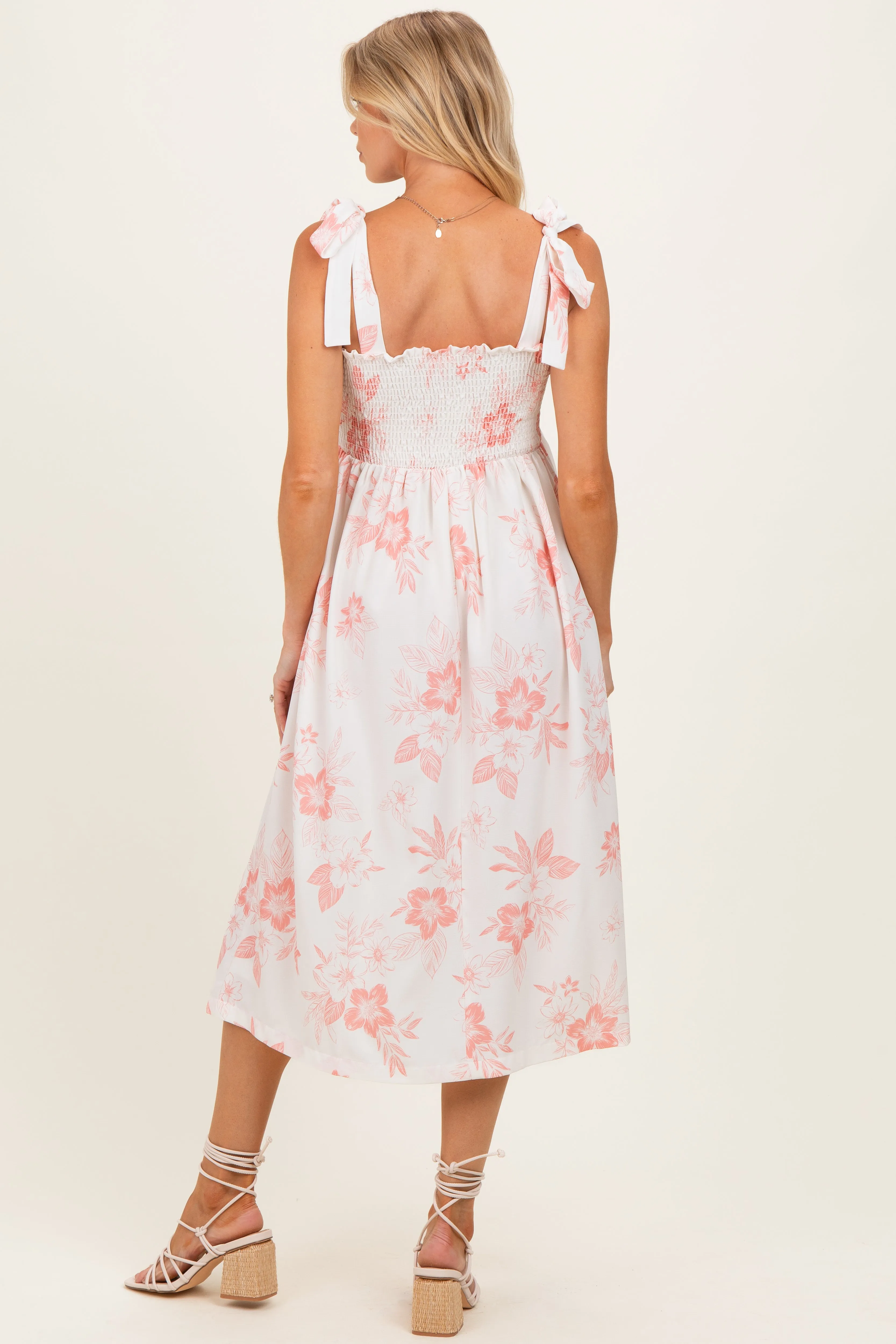 Peach Floral Smocked Maternity Midi Dress sold by Pinkblush product image thumbnail 3