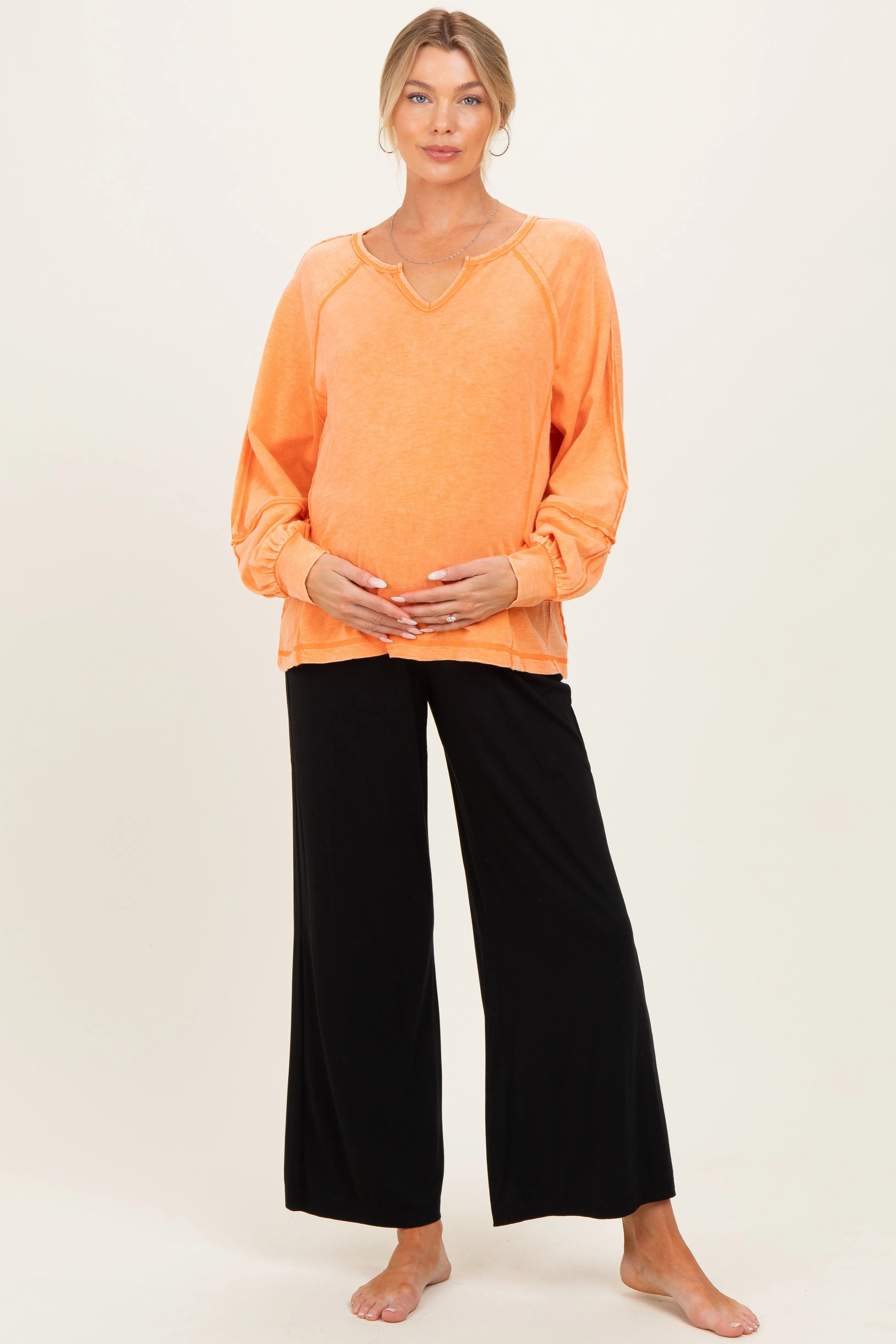 Citrus Orange Mineral Wash Exposed Seam Maternity Top sold by Pinkblush product image thumbnail 2