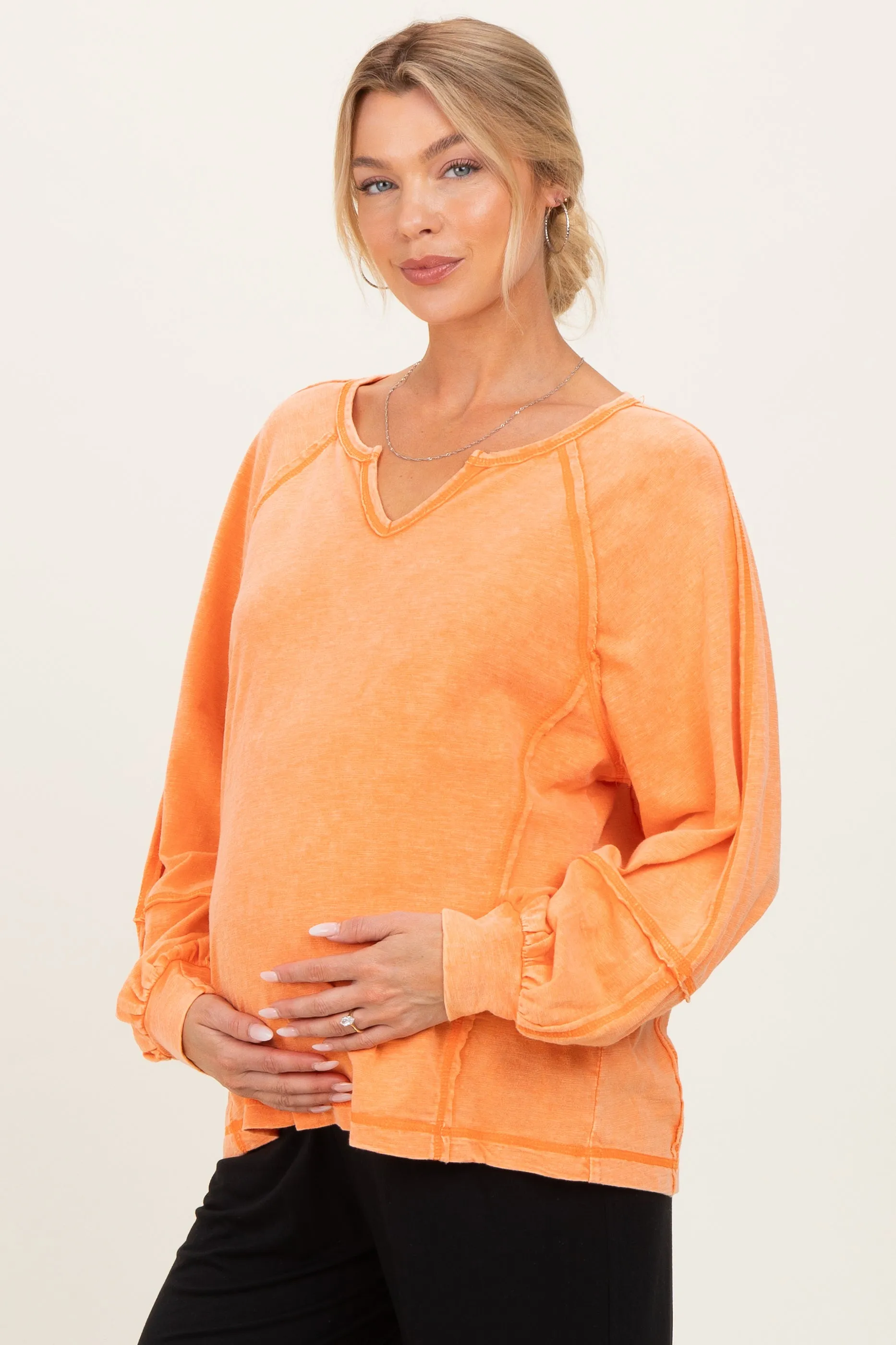 Citrus Orange Mineral Wash Exposed Seam Maternity Top sold by Pinkblush product image thumbnail 3