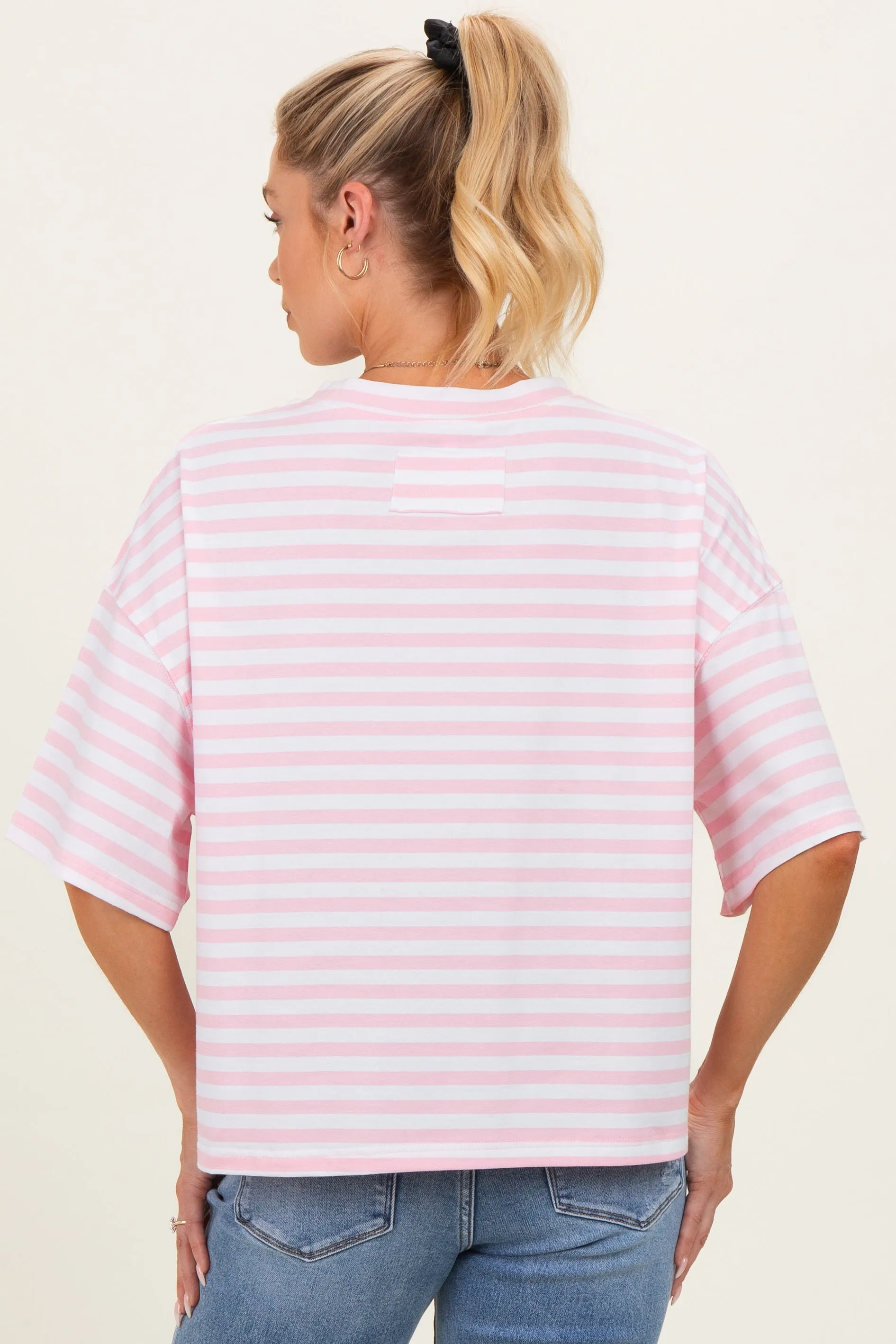 Light Pink Oversized Striped Maternity Boyfriend Tee sold by Pinkblush product image thumbnail 3
