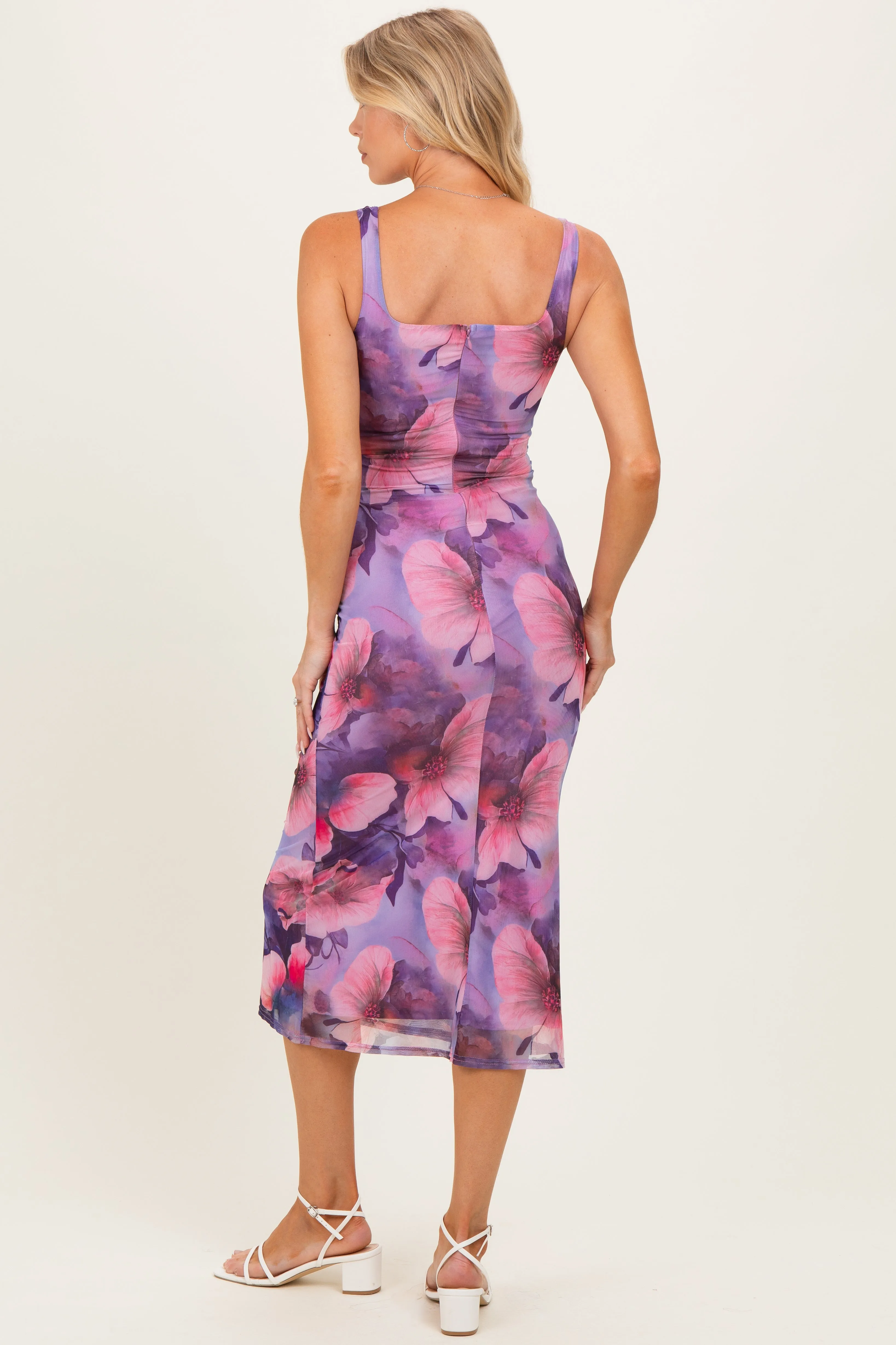 Lavender Mesh Floral Sleeveless Maternity Midi Dress sold by Pinkblush product image thumbnail 3